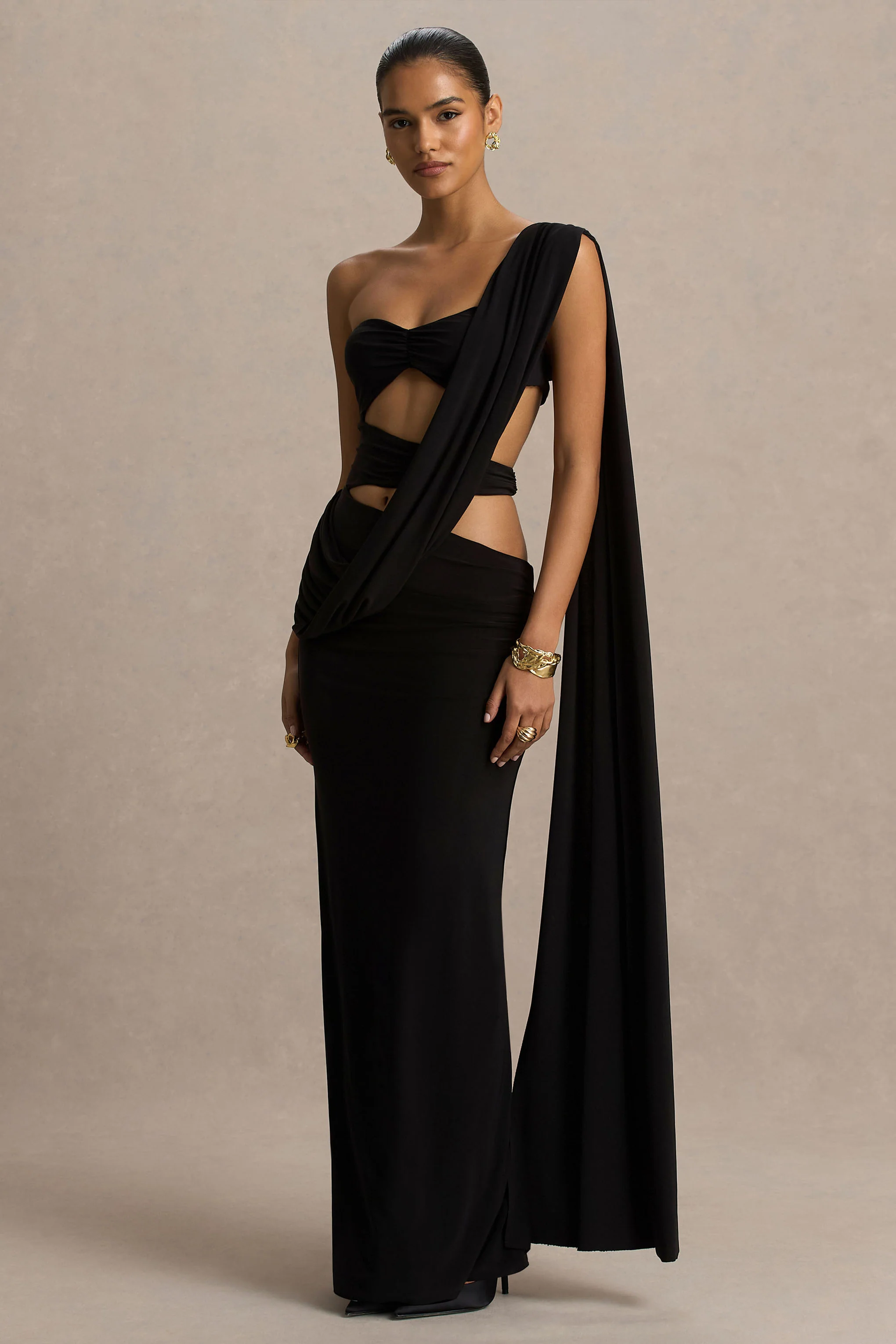Nebula | Zwarte Bandeau Maxi Jurk Met Uitsnijding Details - Image 4