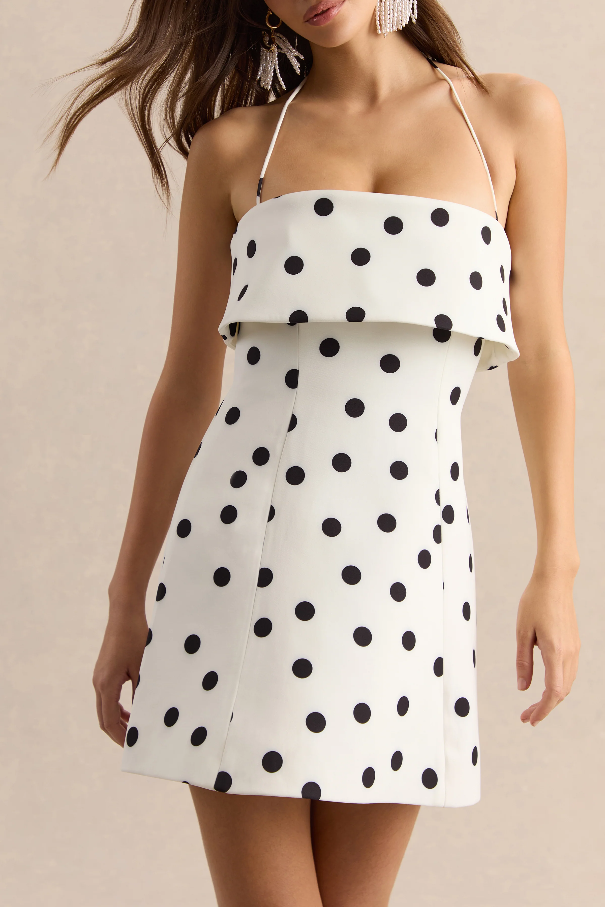 Nelly | Wit & Zwarte Stippen Print Mini Jurk Met Vierkante Hals - Image 8