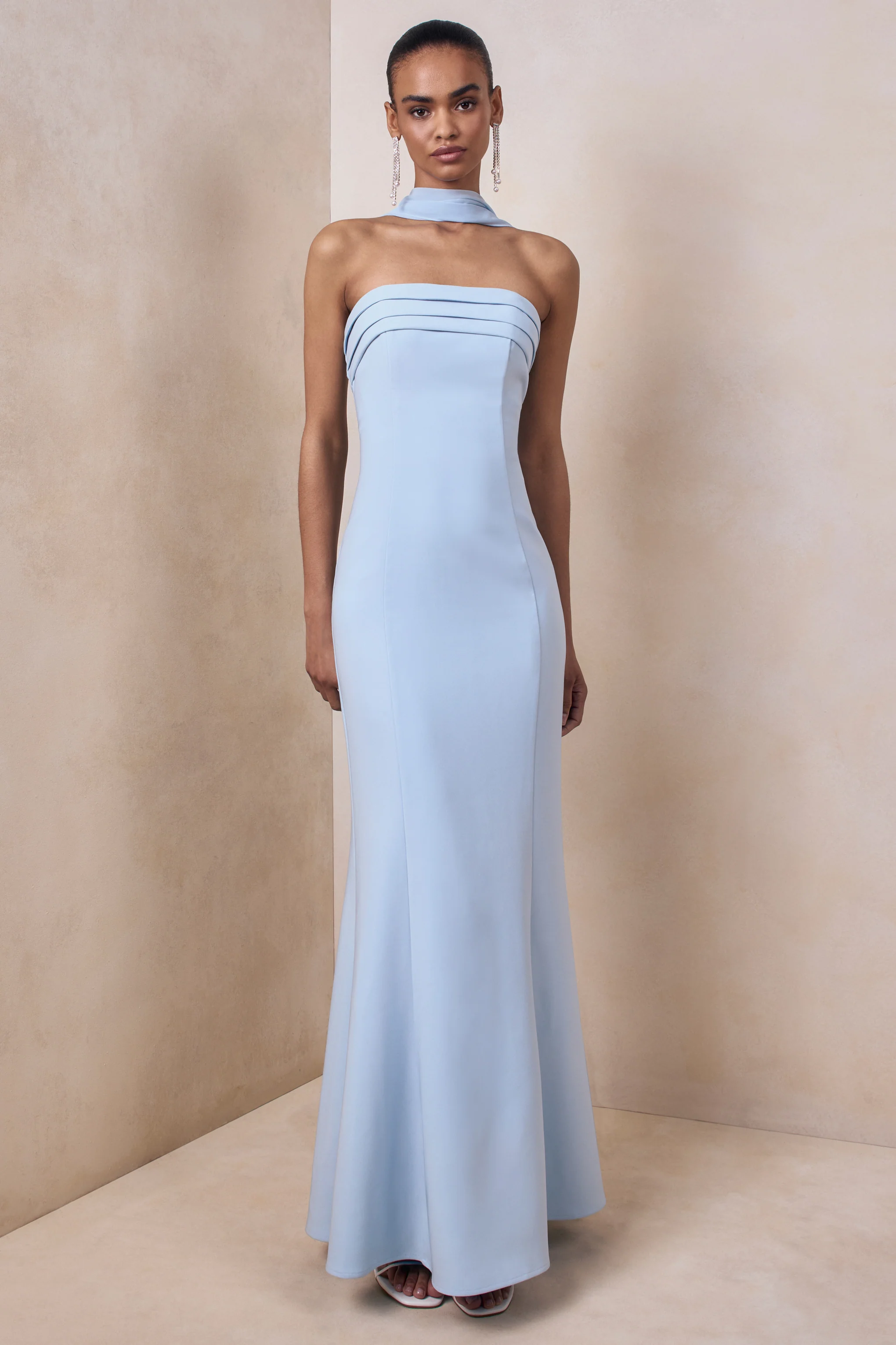 Nerissa | Lichtblauwe Bandeau Maxi Jurk Met Sjaal
