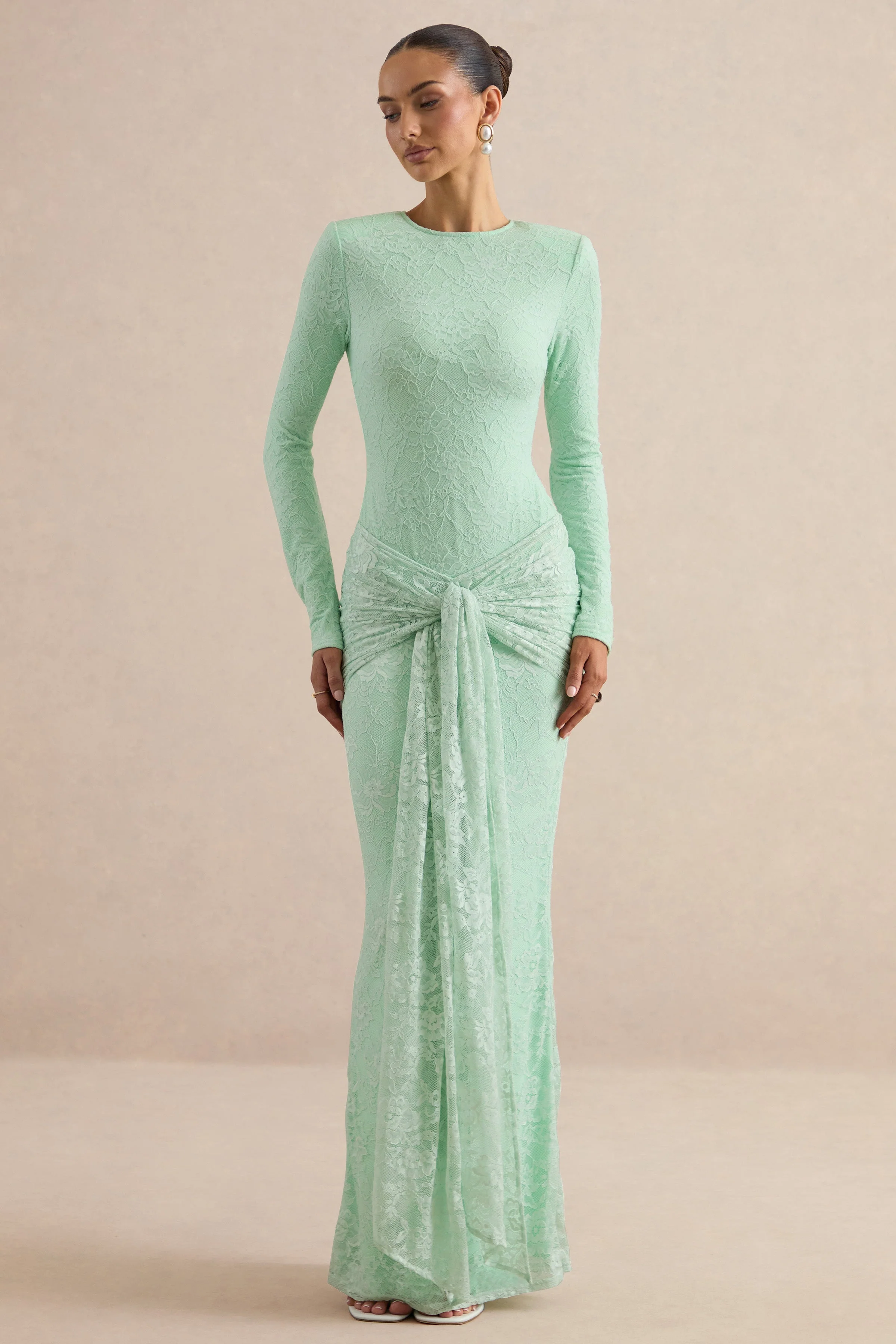 Neriva | Mint Kanten Maxi Rok Met Gerimpelde Details En Ceintuur - Image 3