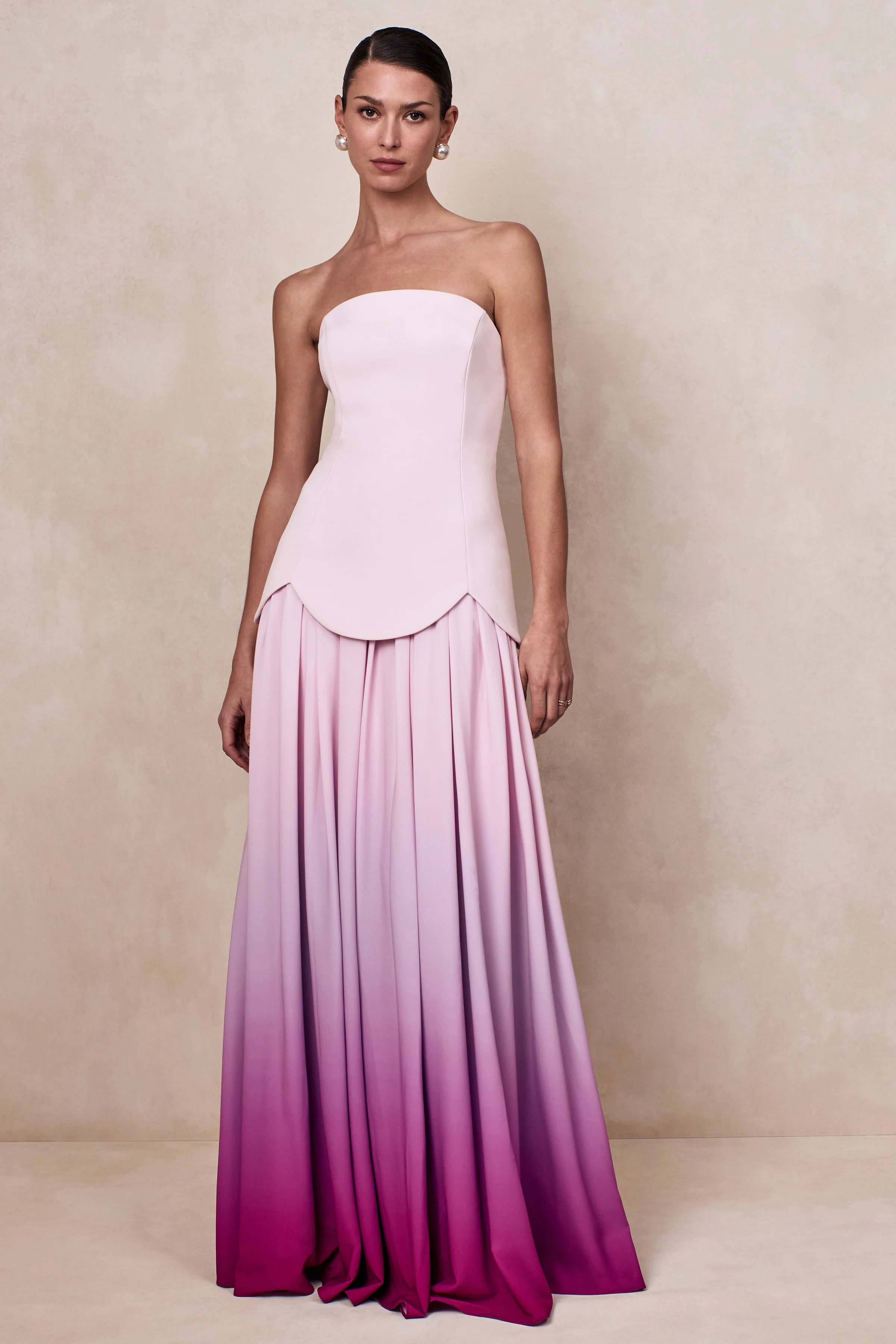 Nia | Roze Ombre Bandeau Maxi Jurk