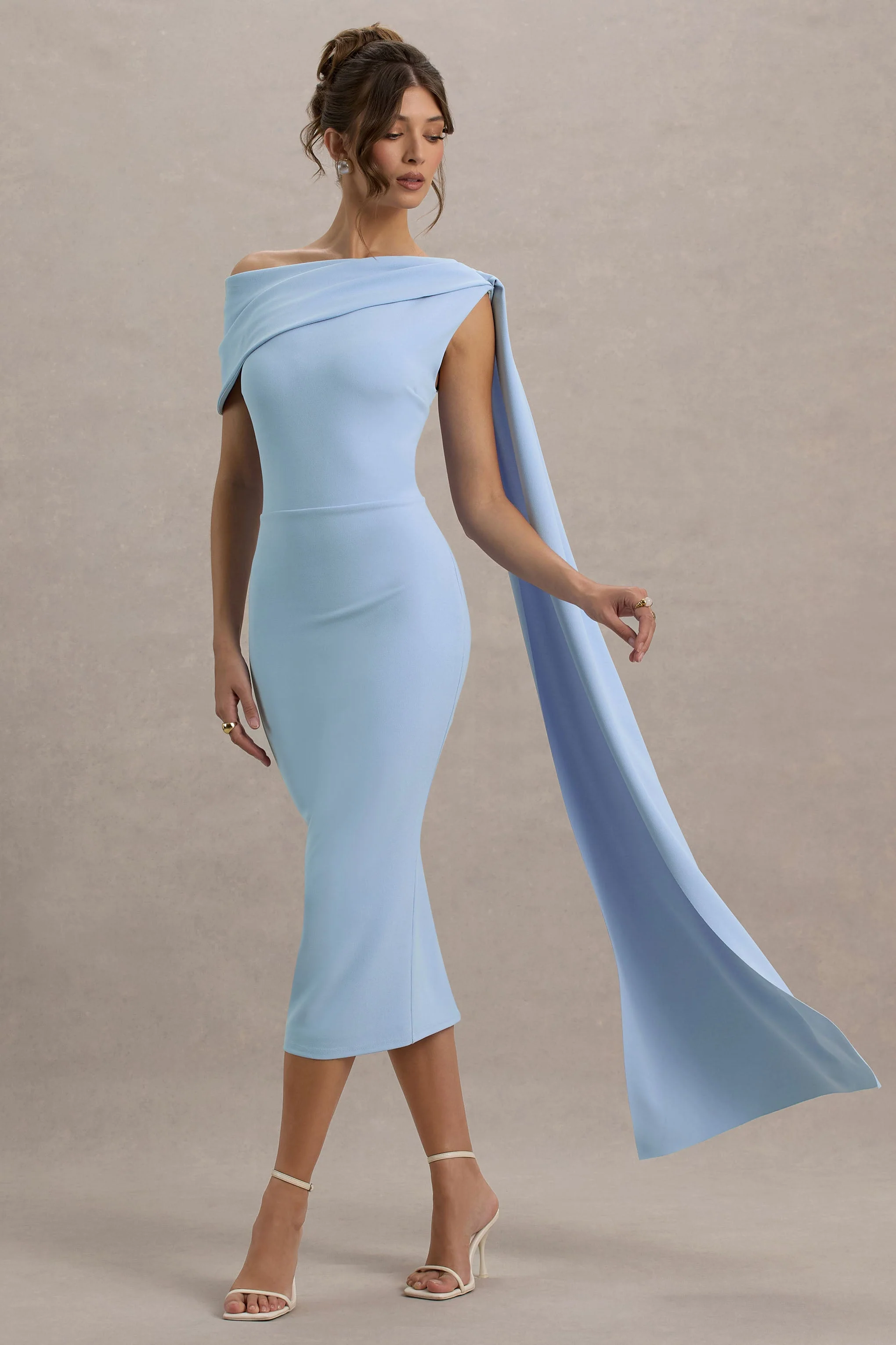 Niamh | Poederblauwe Asymmetrische Midi Jurk Met Drapering - Image 4