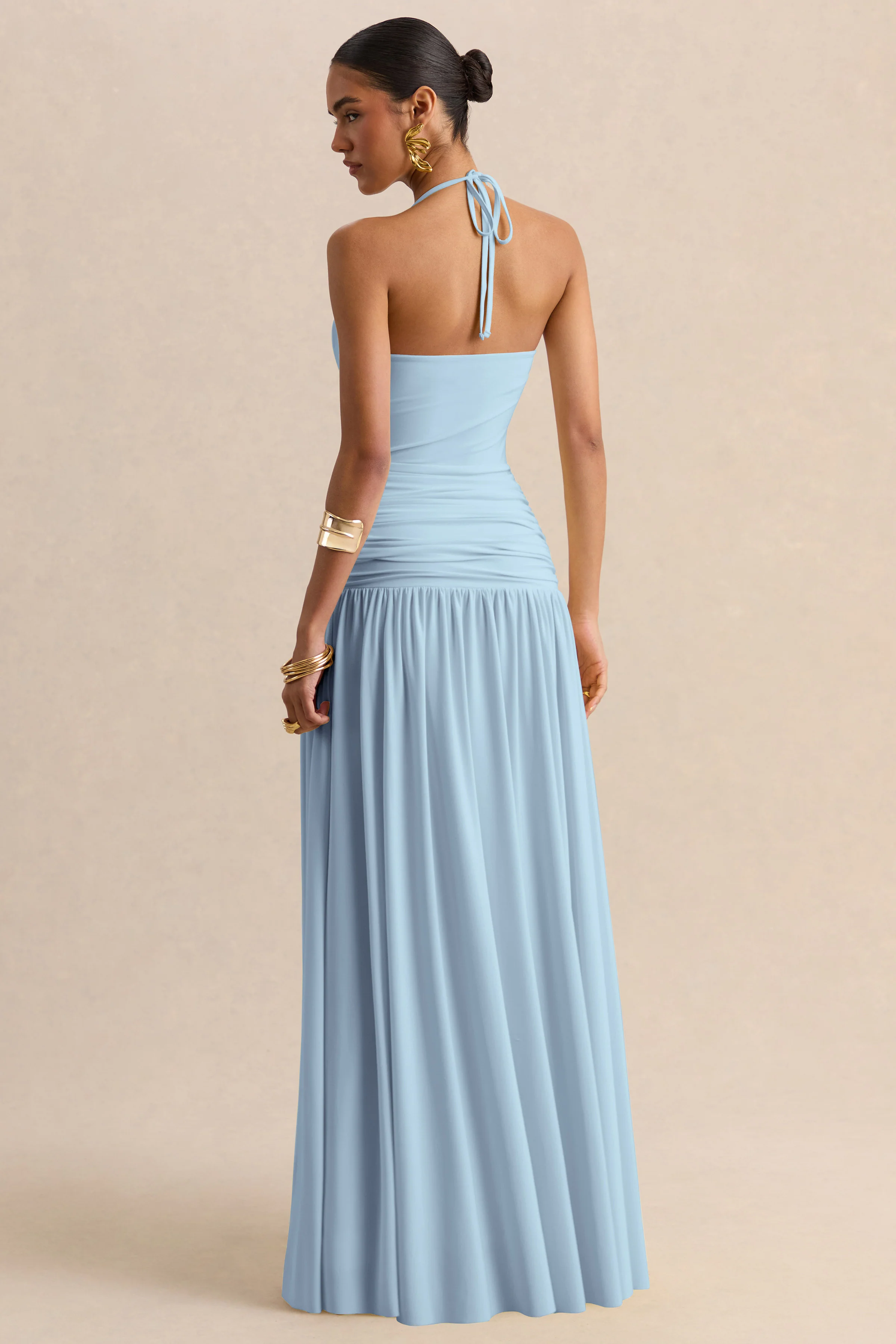 Nicolette | Lichtblauwe Vierkante Hals Maxi Jurk Met Gerimpeld Detail - Image 2