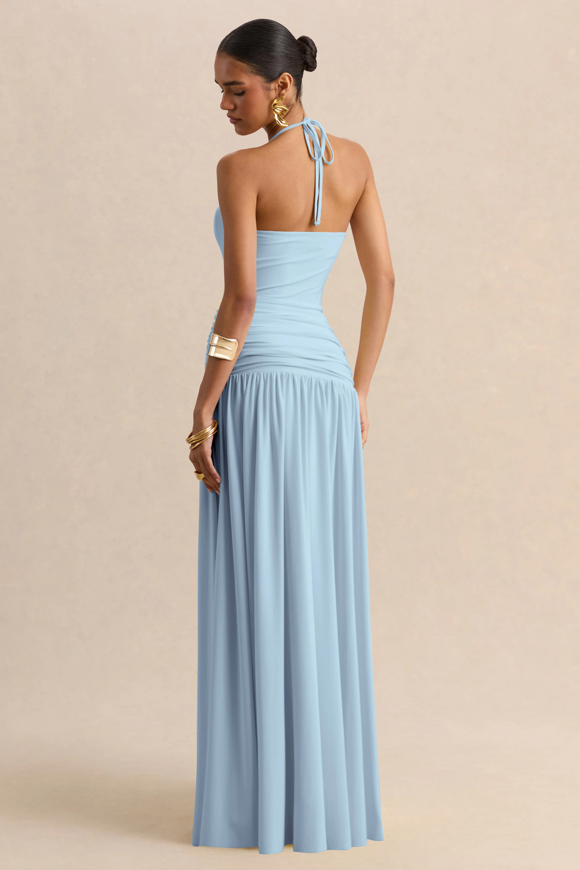 Nicolette | Lichtblauwe Vierkante Hals Maxi Jurk Met Gerimpeld Detail - Image 5