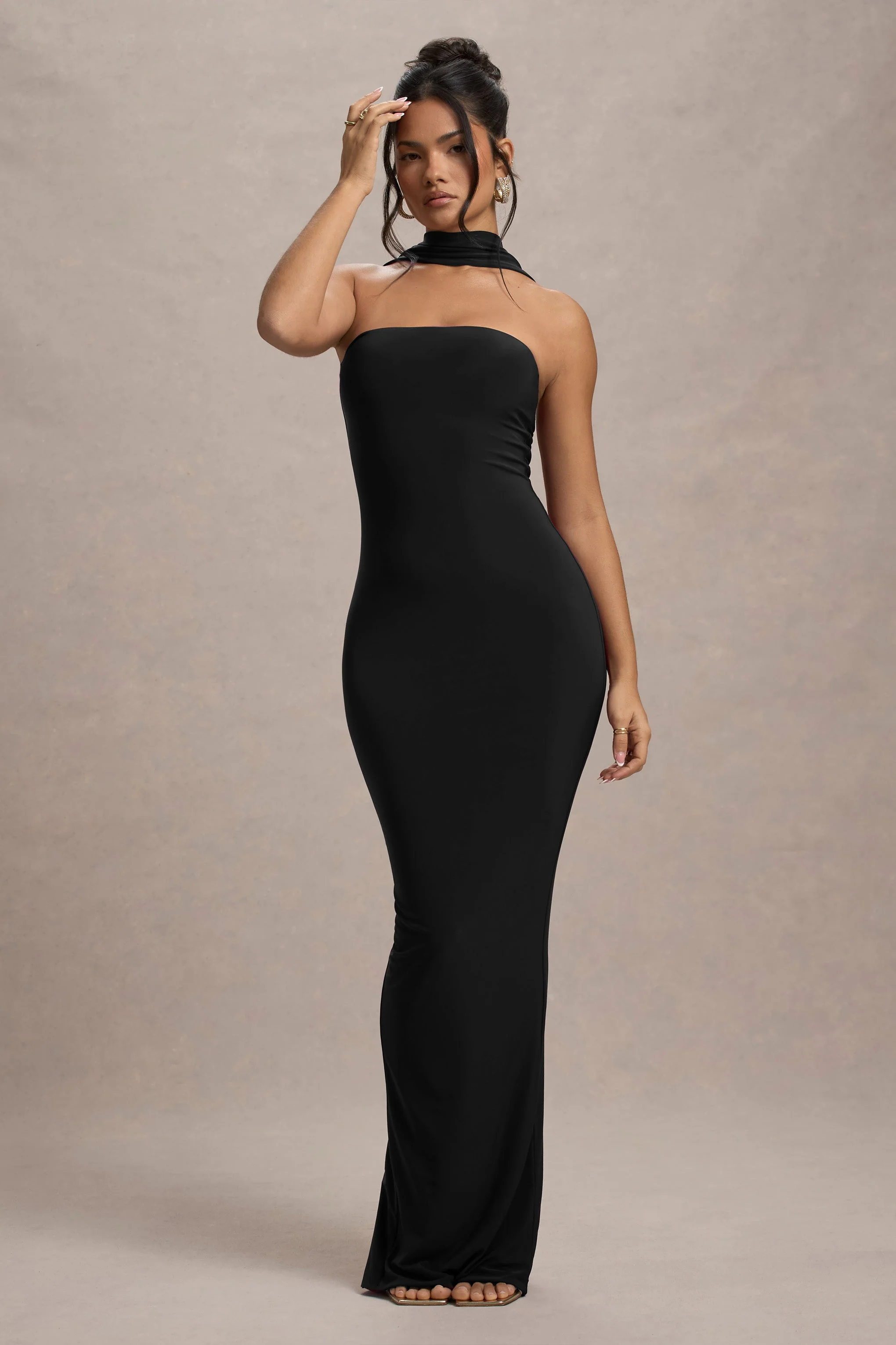Nobu | Zwarte Bandeau Maxi Jurk Met Halter kraag - Image 4
