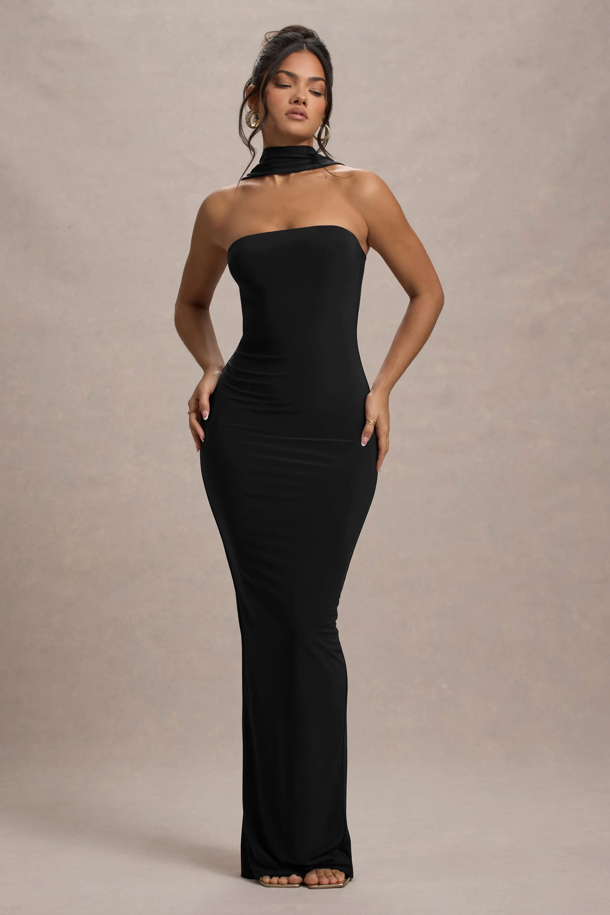 Nobu | Zwarte Bandeau Maxi Jurk Met Halter kraag - Image 5