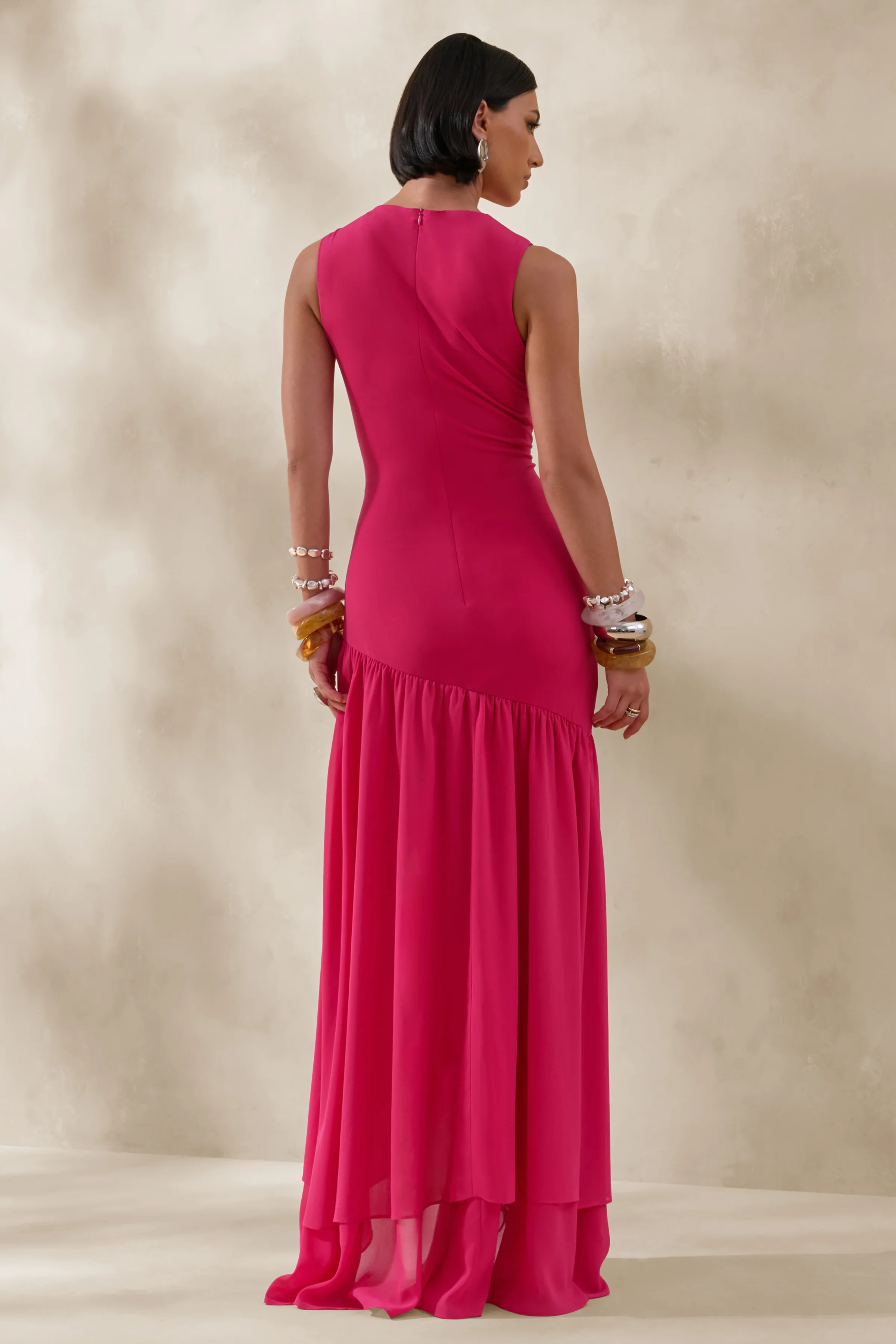 Noelia | Felroze Racernek Maxi Jurk Met Ruches Details - Image 2