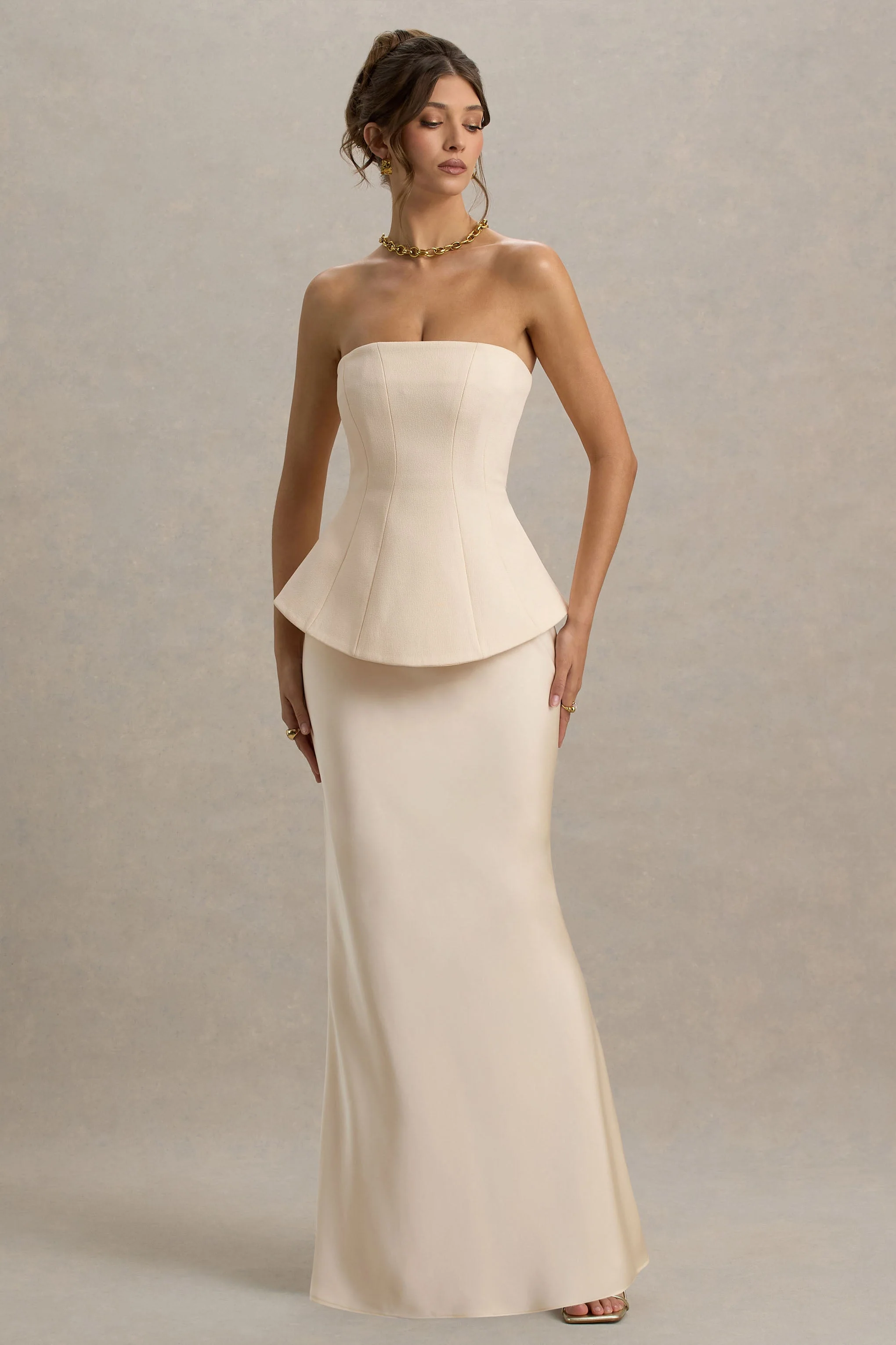 Ohio | Champagne Strapless Corset Maxi Jurk