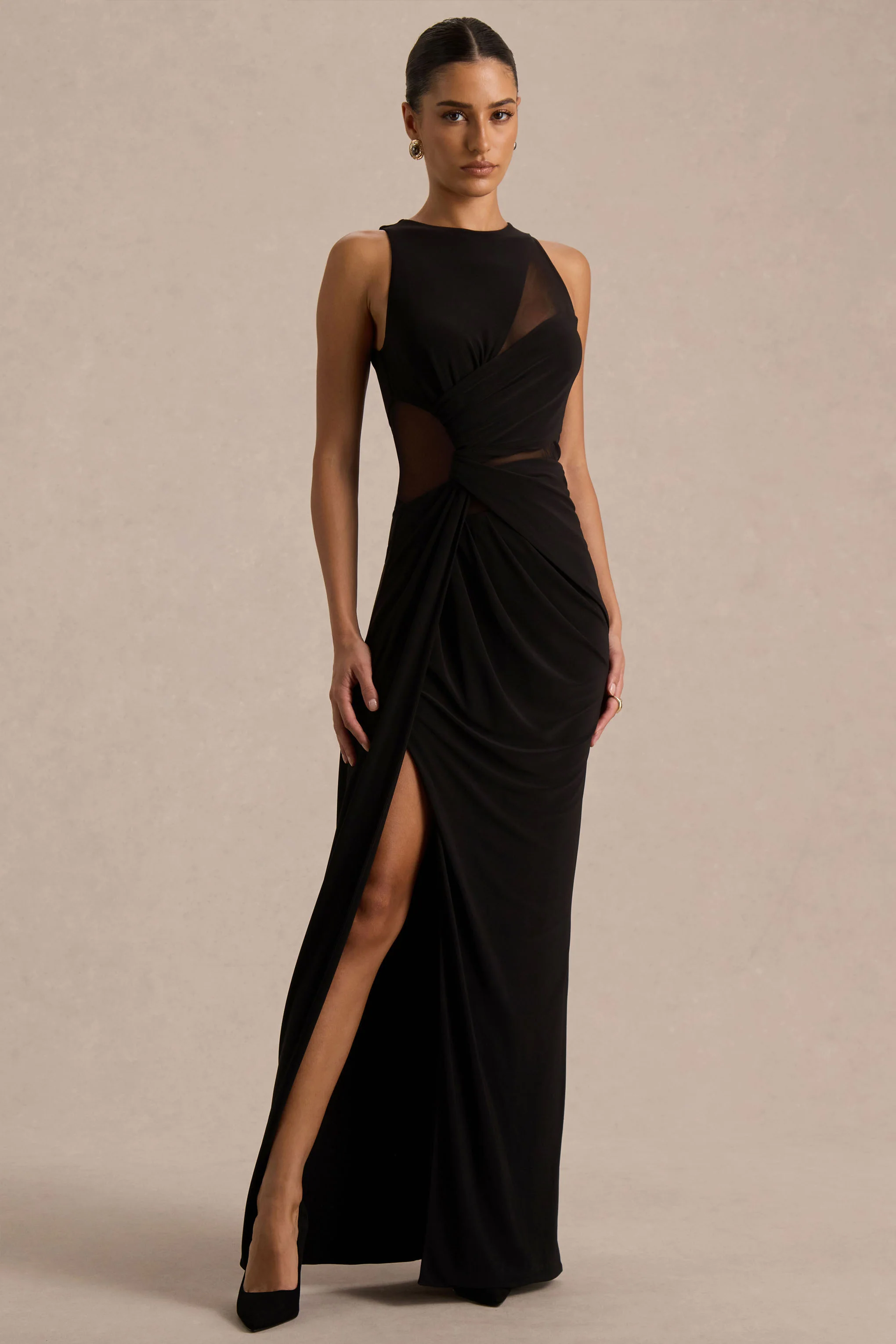 Opaline | Zwarte Maxi Jurk Met Hoge Hals En Cape‑Mouwen - Image 5
