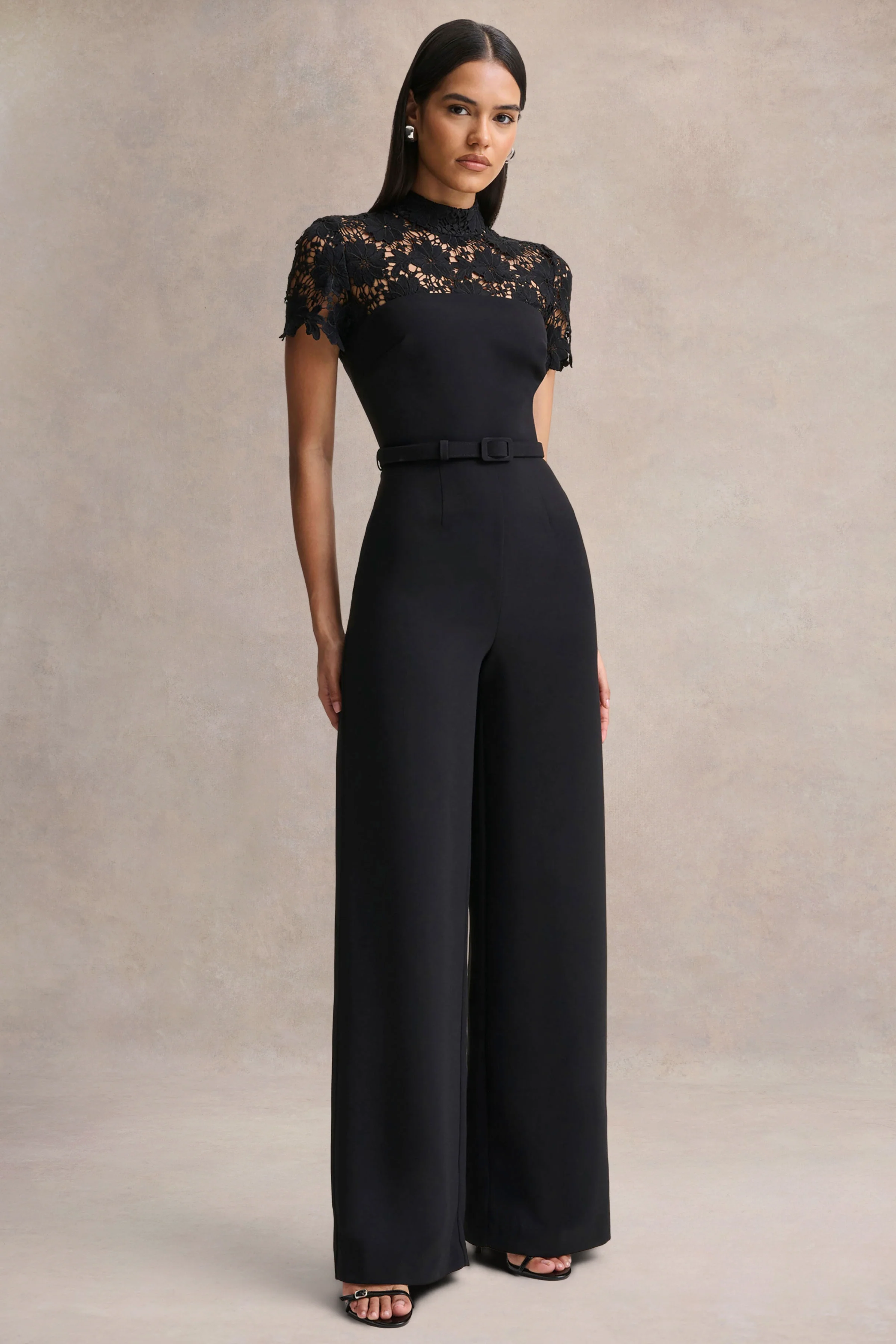 Orlina | Zwarte Hoge Hals Jumpsuit met Kanten Details - Image 4