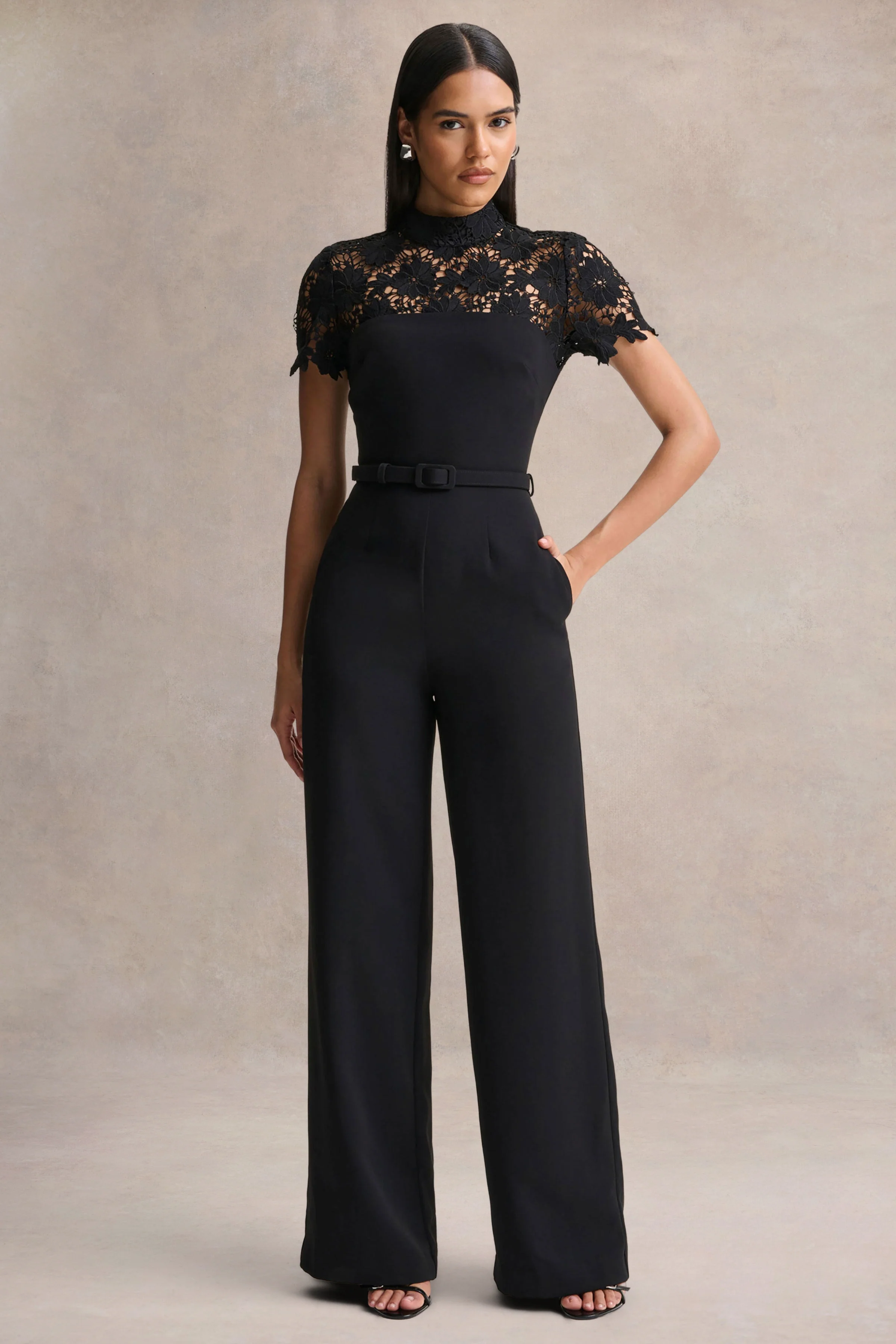 Orlina | Zwarte Hoge Hals Jumpsuit met Kanten Details - Image 5