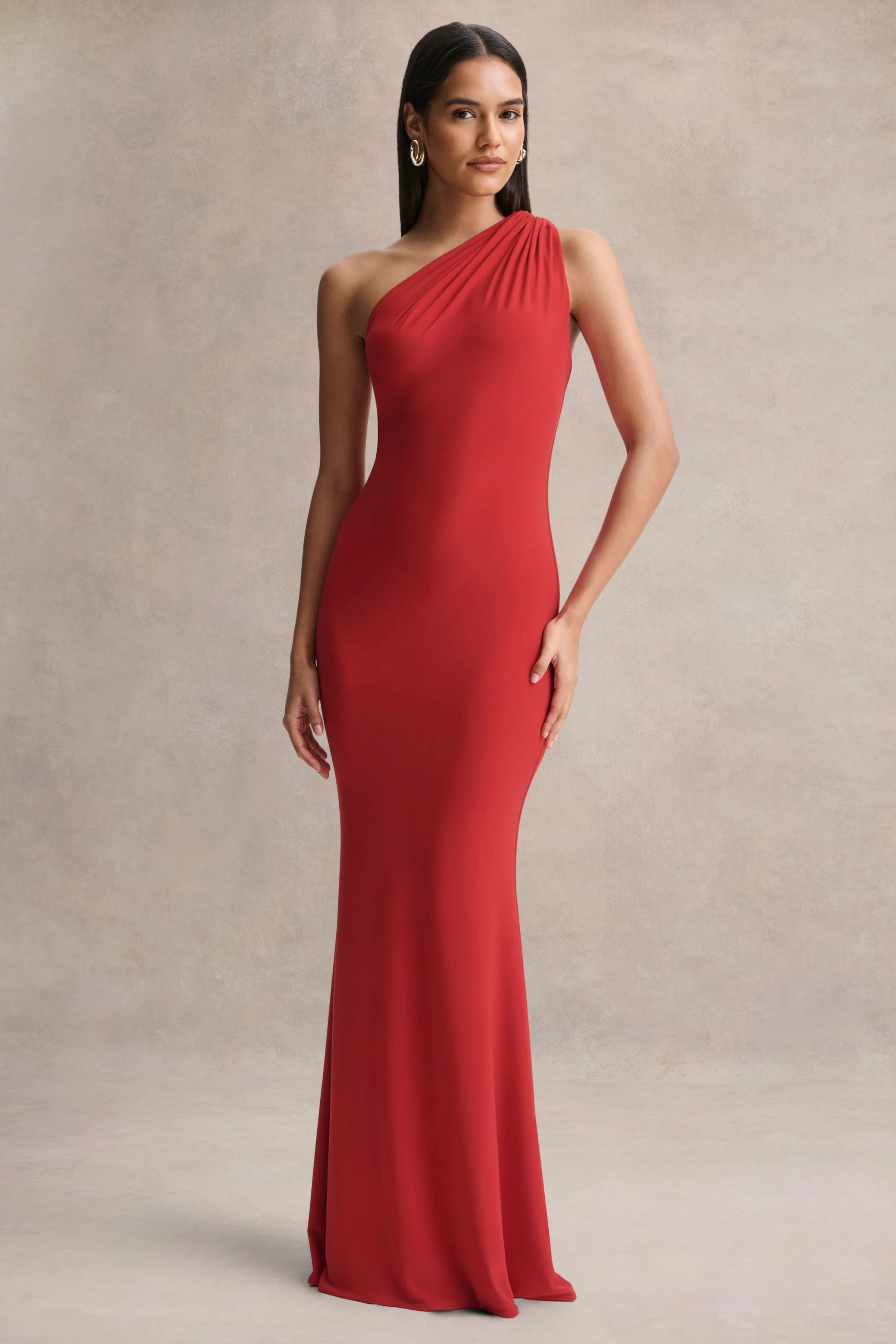 Ottilie | Rode Maxi Jurk Met Asymmetrische Hals