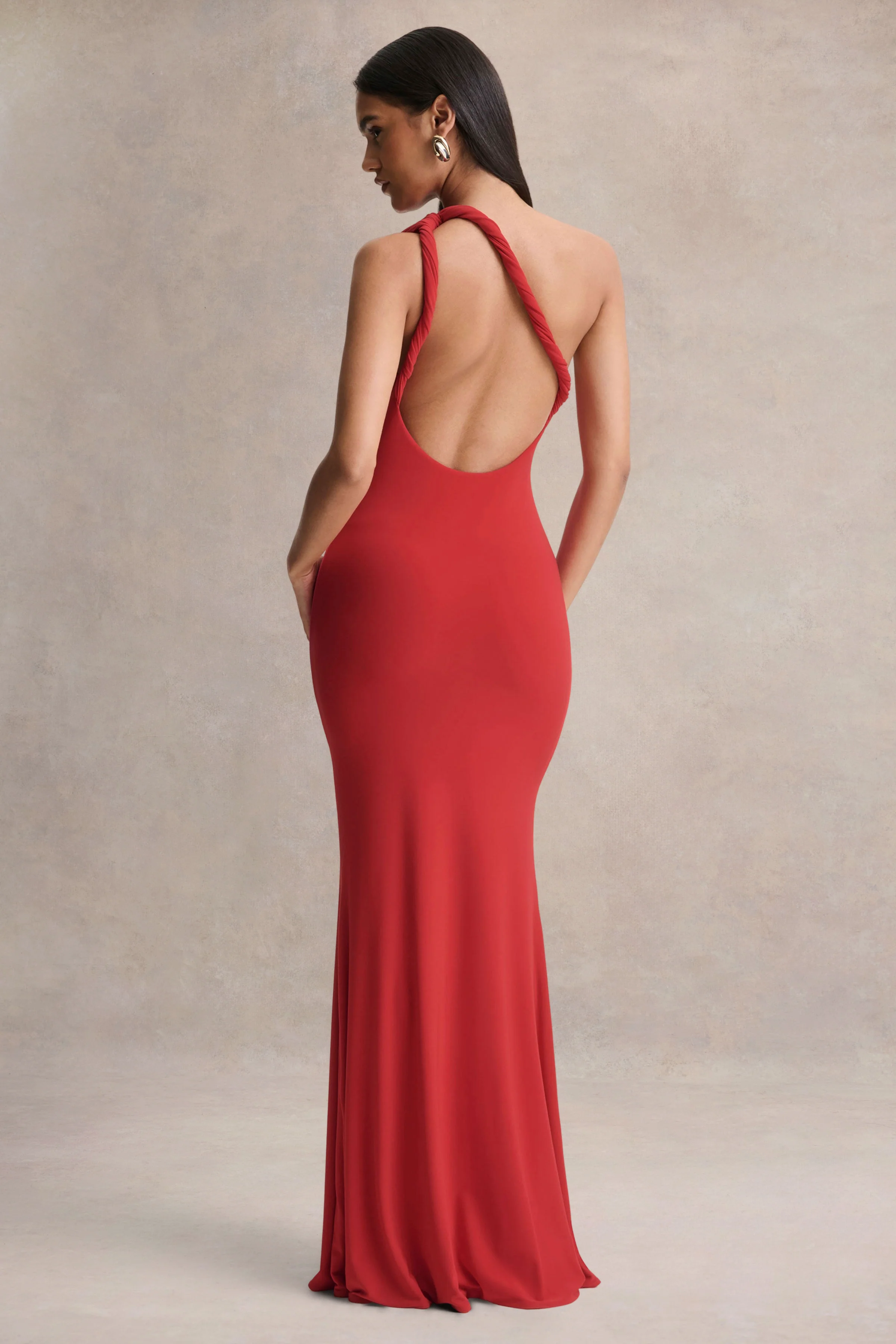 Ottilie | Rode Maxi Jurk Met Asymmetrische Hals - Image 2