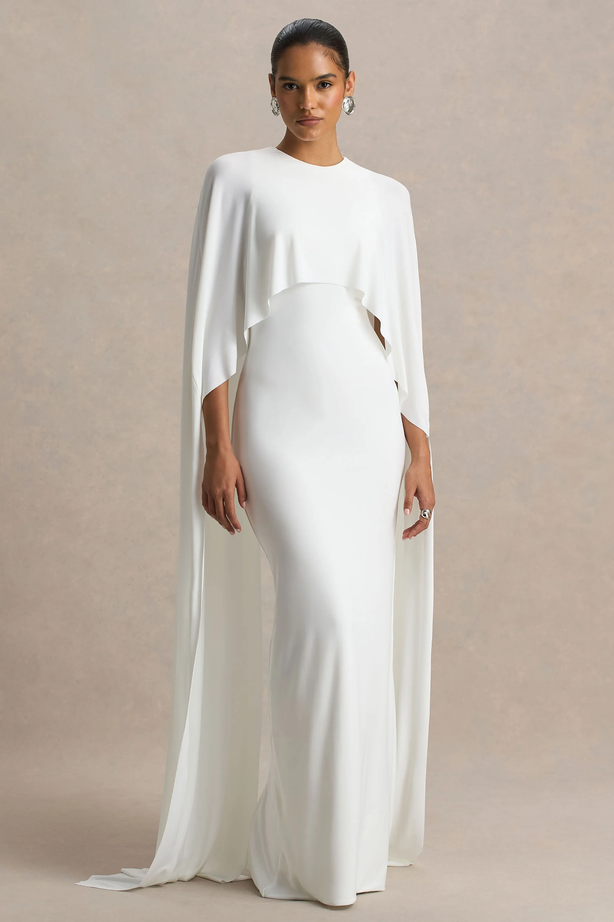 Padma | Witte Draperende Maxi Jurk Met Cape Mouwen