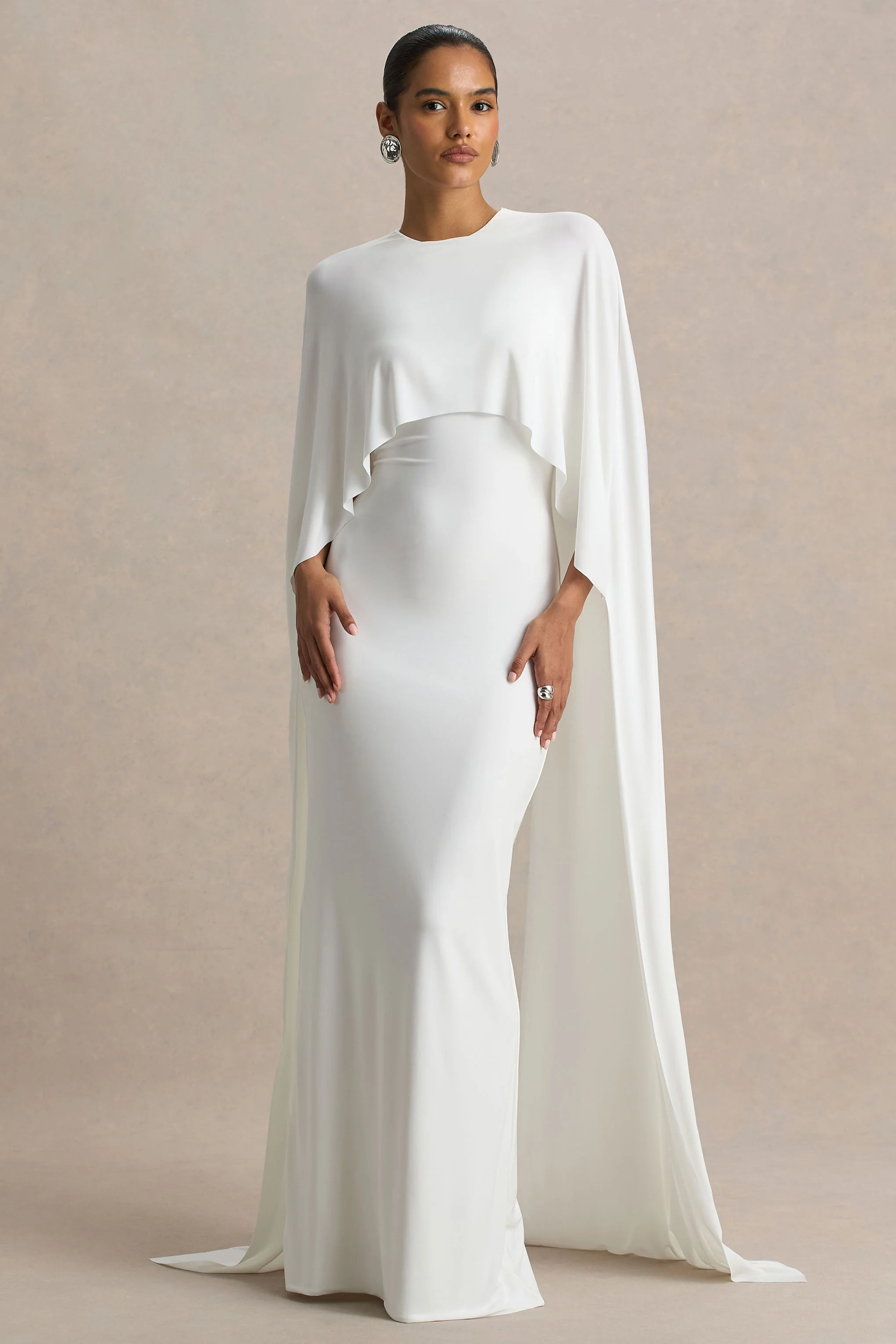 Padma | Witte Draperende Maxi Jurk Met Cape Mouwen - Image 4