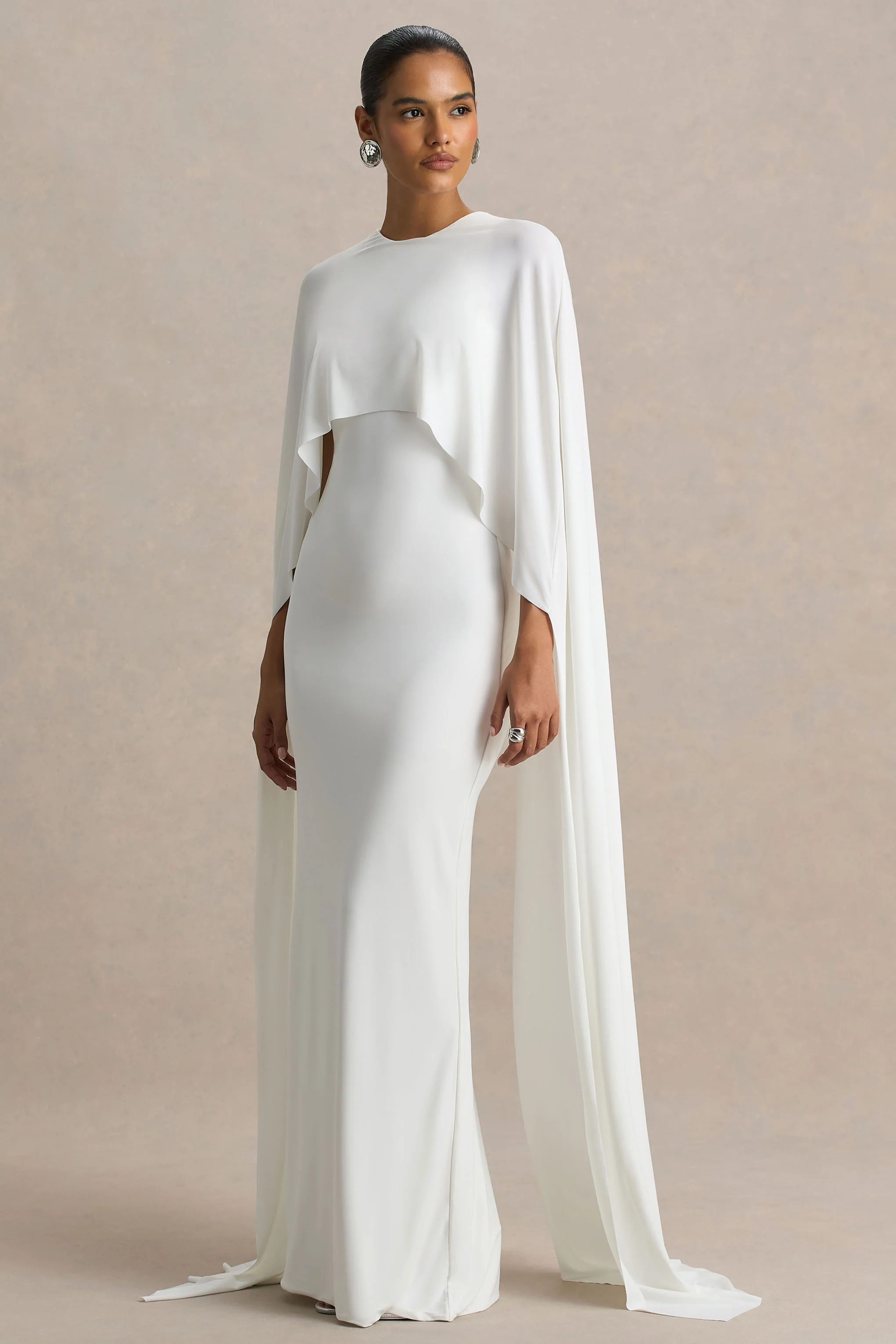 Padma | Witte Draperende Maxi Jurk Met Cape Mouwen - Image 5