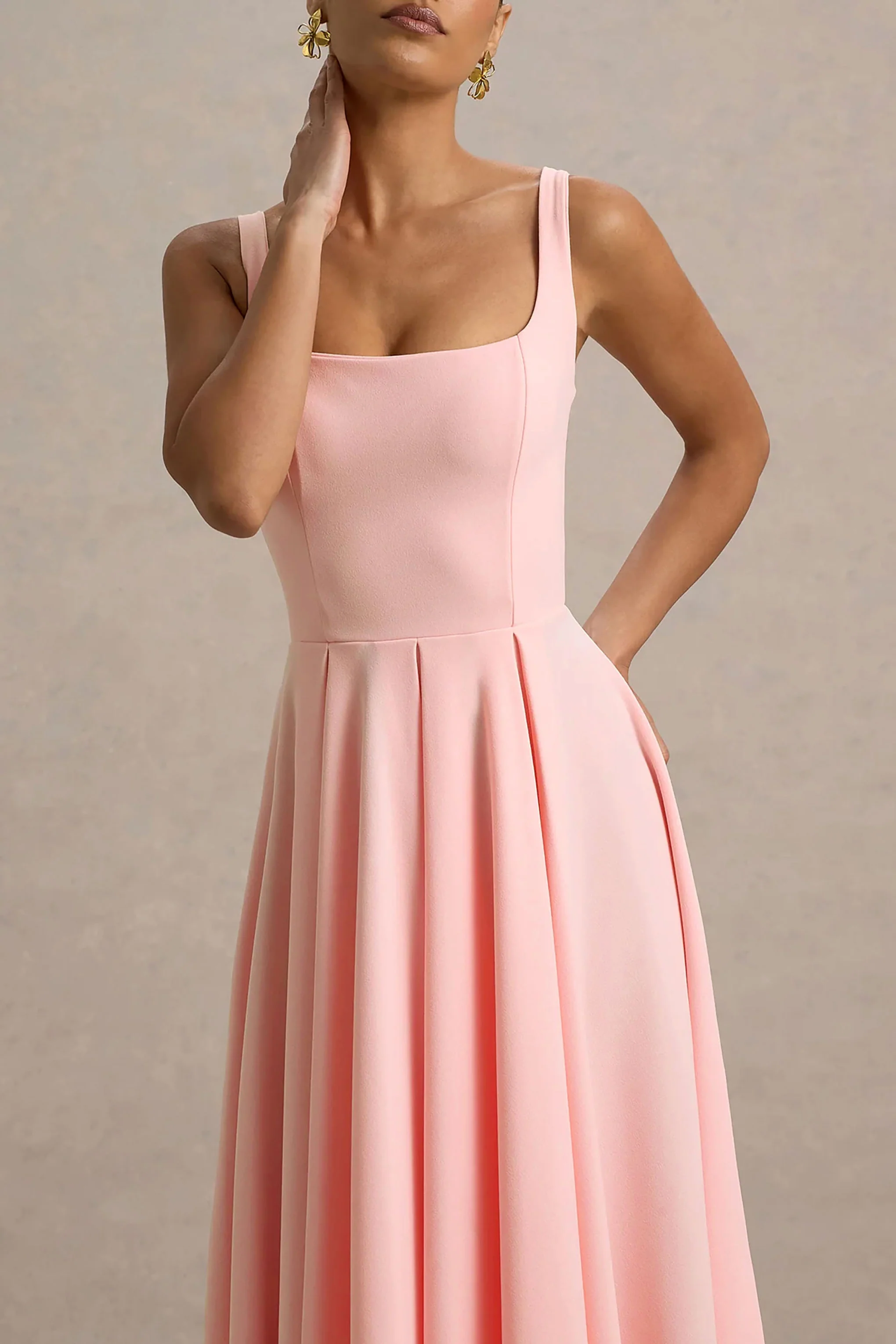 Parina | Roze Midi Jurk Met Spaghettibandjes En Volumineuze Hem - Image 3