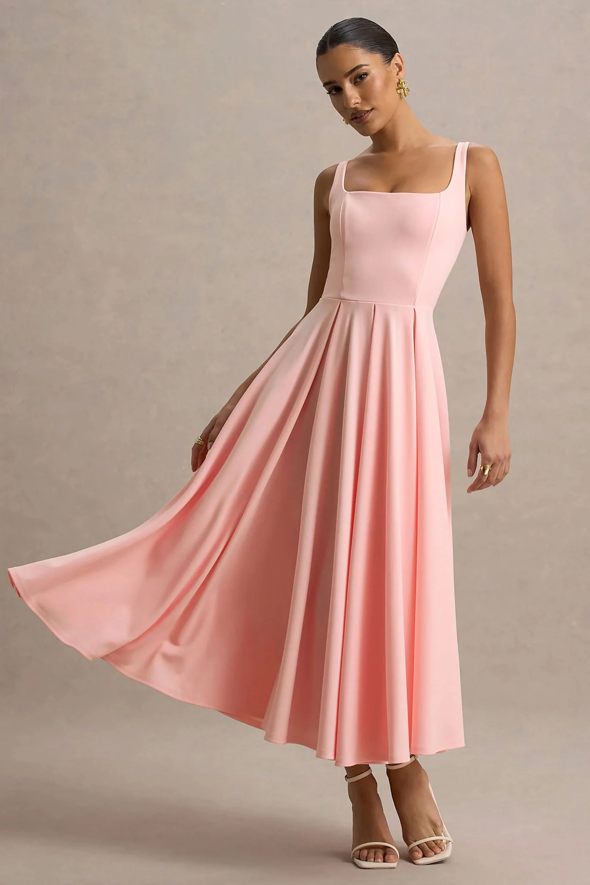 Parina | Roze Midi Jurk Met Spaghettibandjes En Volumineuze Hem - Image 4