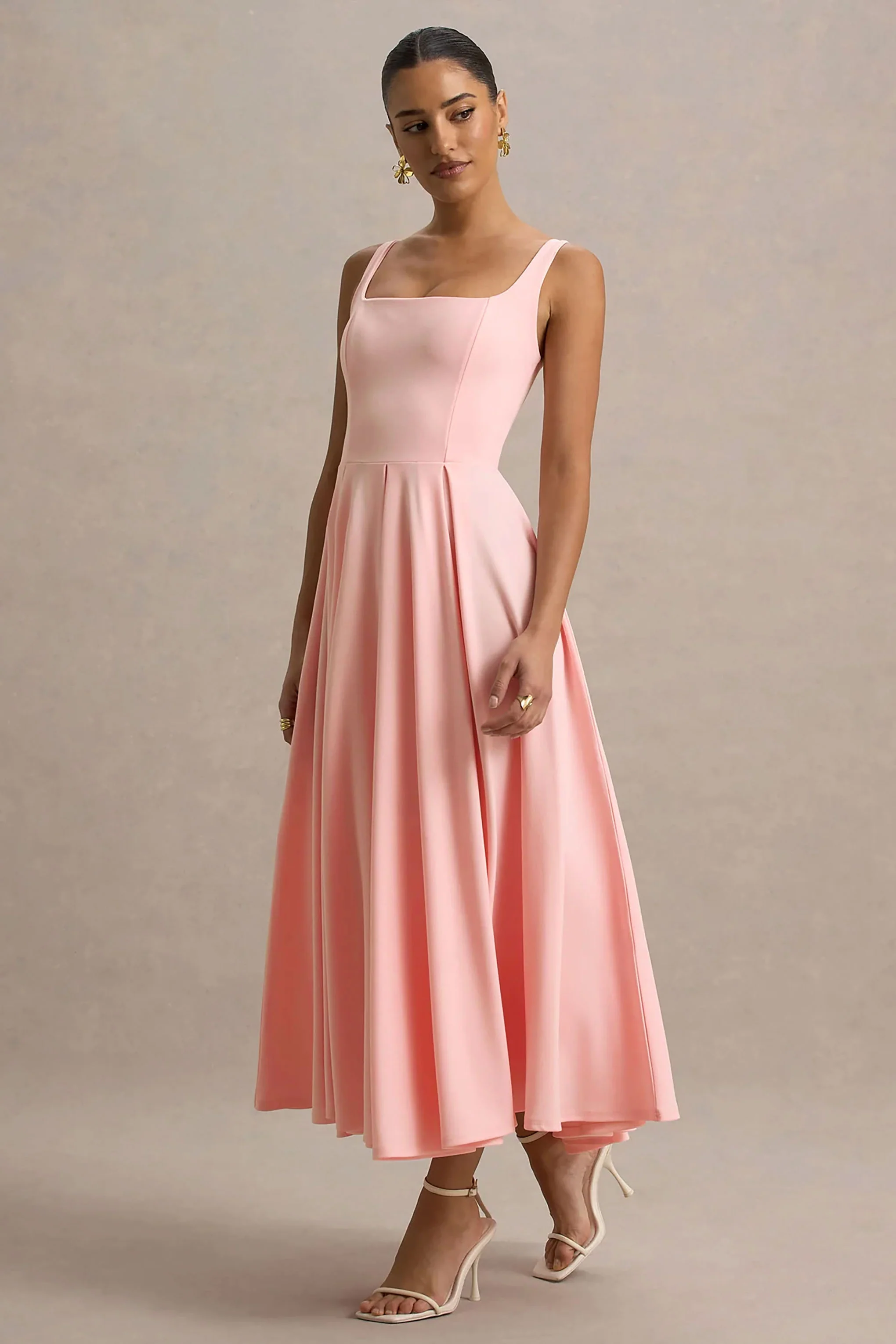 Parina | Roze Midi Jurk Met Spaghettibandjes En Volumineuze Hem - Image 5