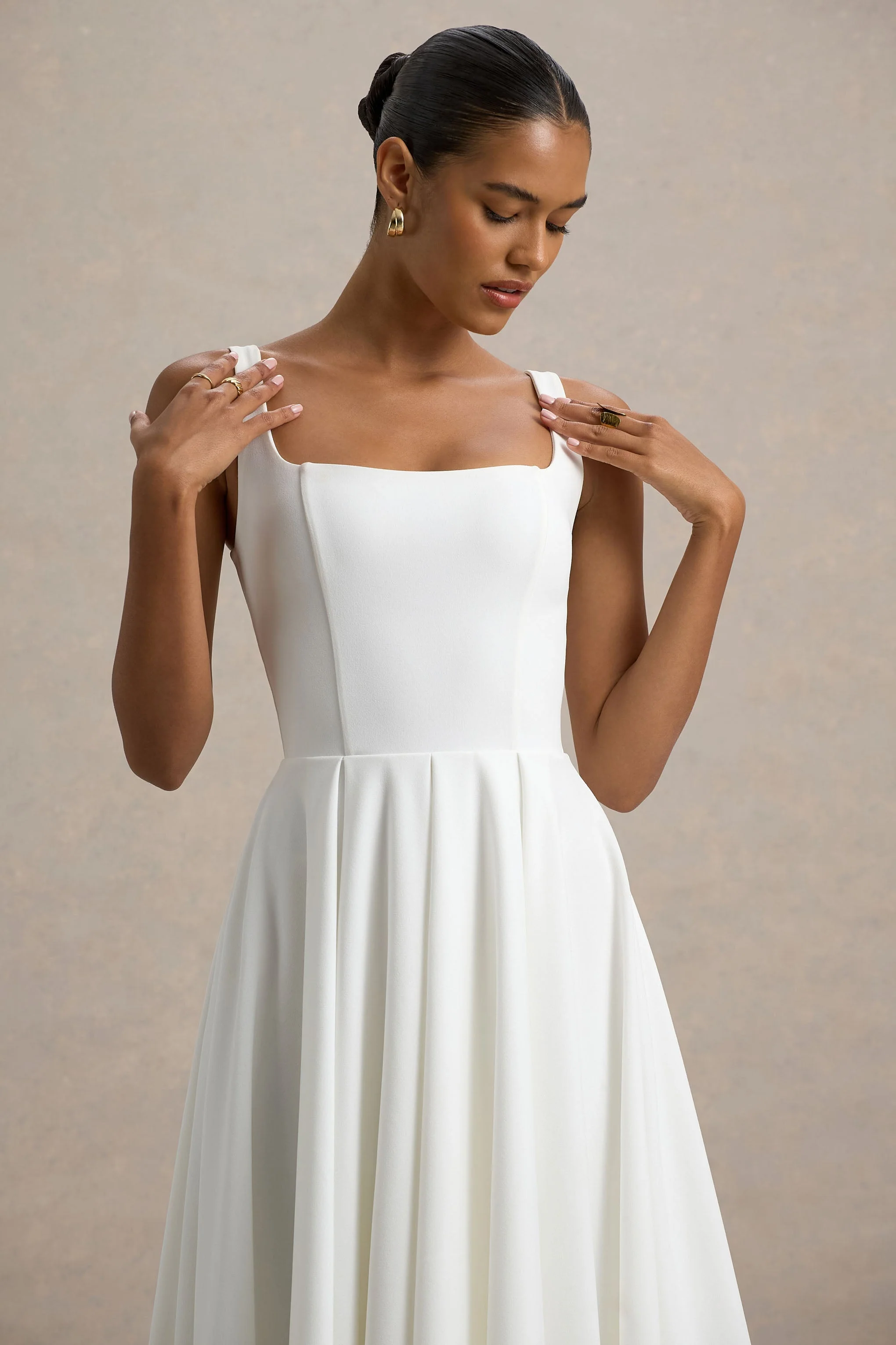 Parina | Witte Midi Jurk Met Volumineuze Hem - Image 3