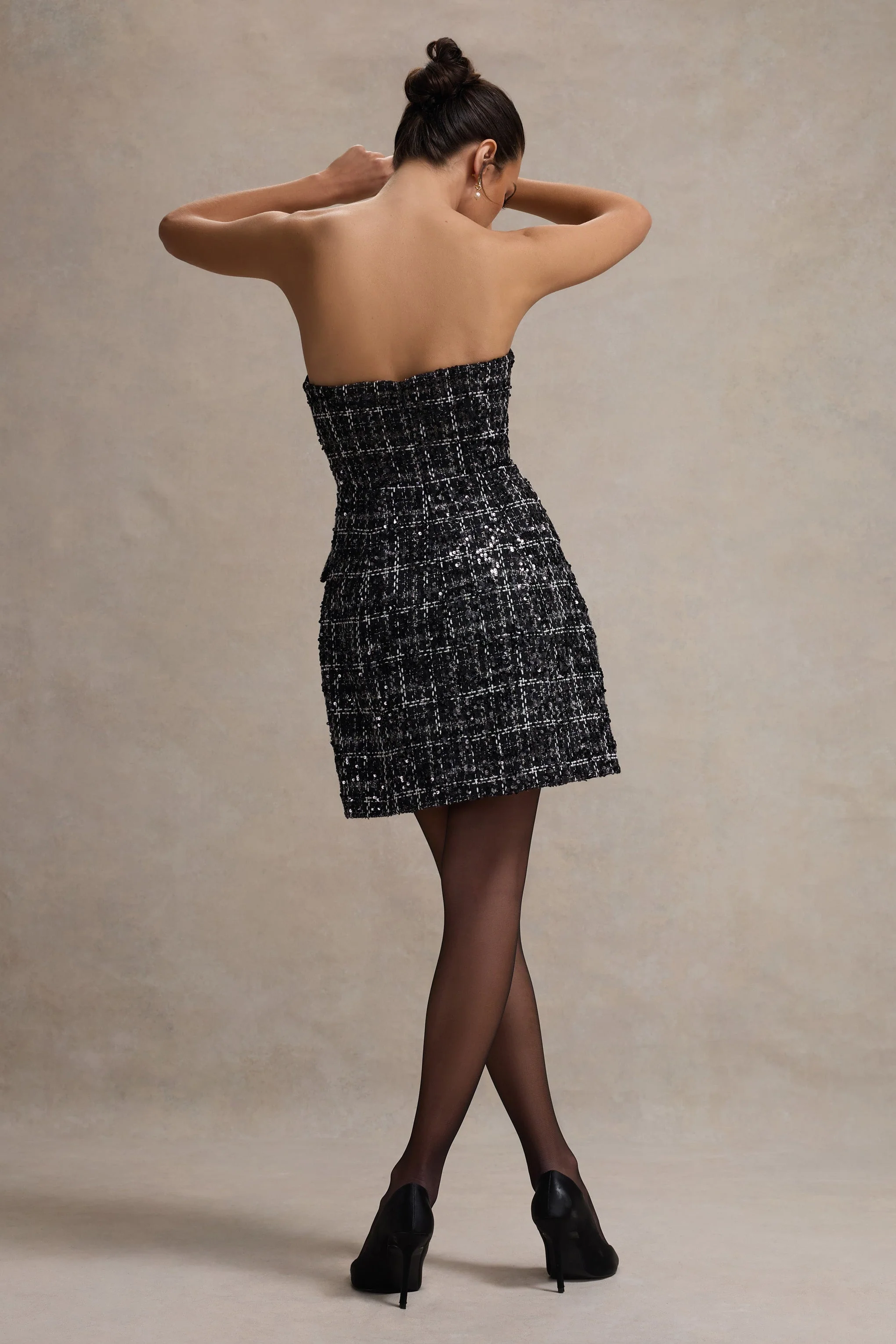 Park Avenue | Zwarte Boucle Strapless Getailleerd Mini Jurk - Image 2