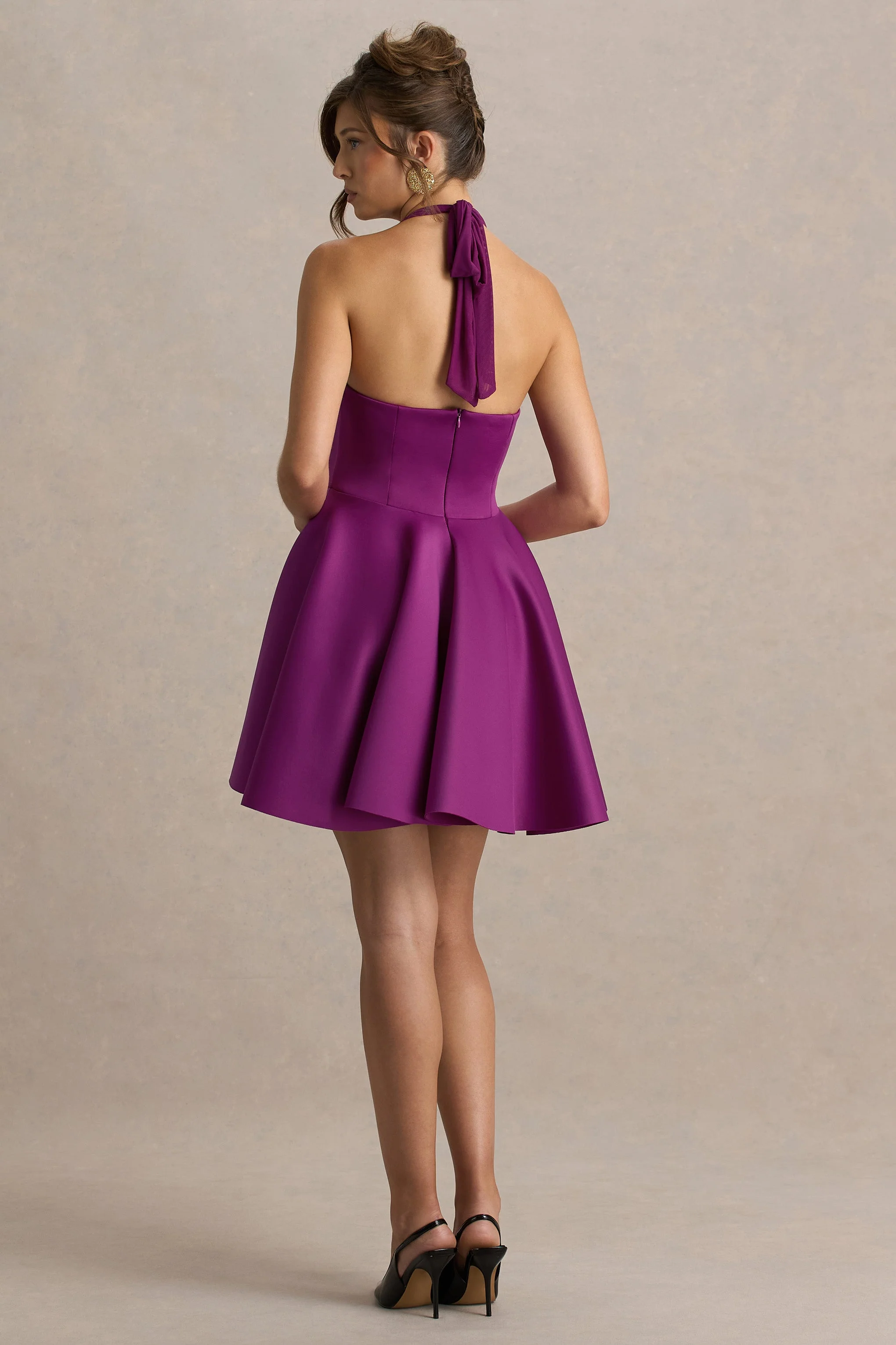 Peggy | Moerbeikleur Halter Hals Skater Mini Jurk - Image 2