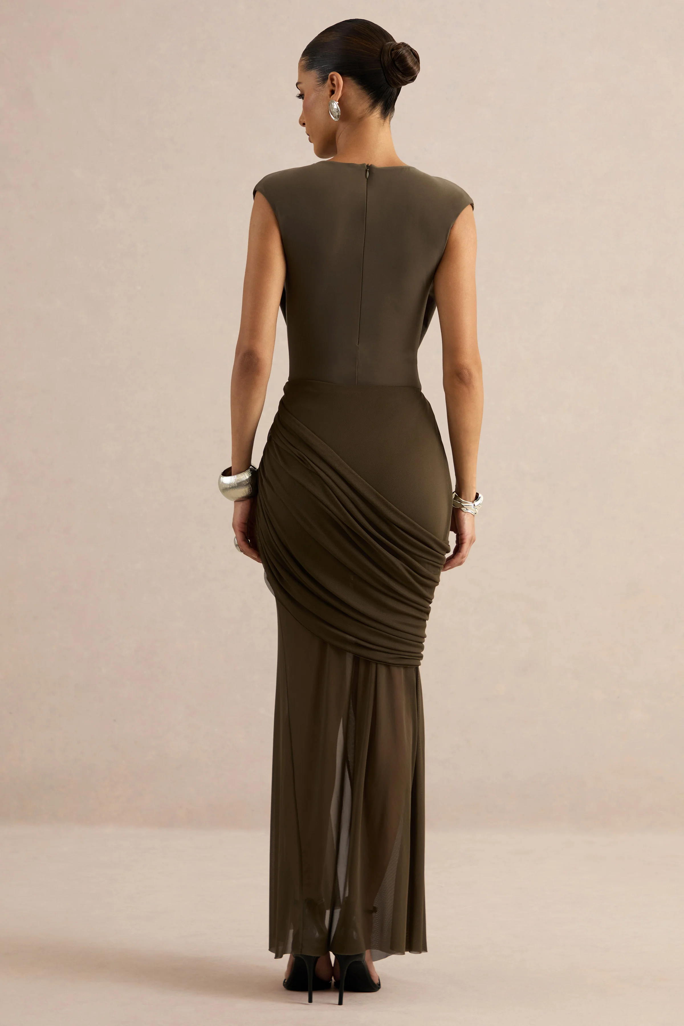 Persephone | Kaki Mesh Overslag Maxi Rok met Split - Image 2