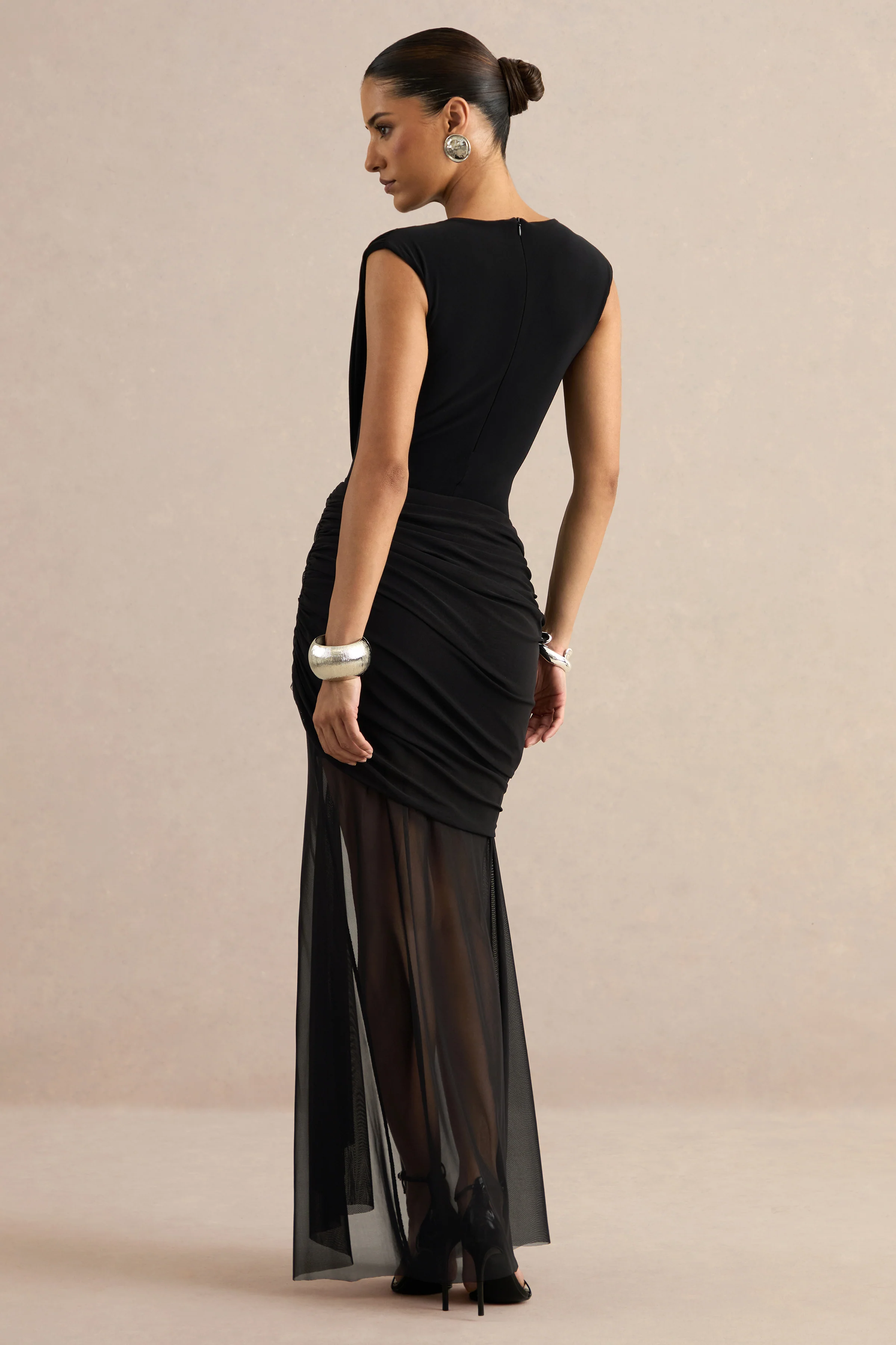 Persephone | Zwarte Mesh Overslag Maxi Rok met Split - Image 2
