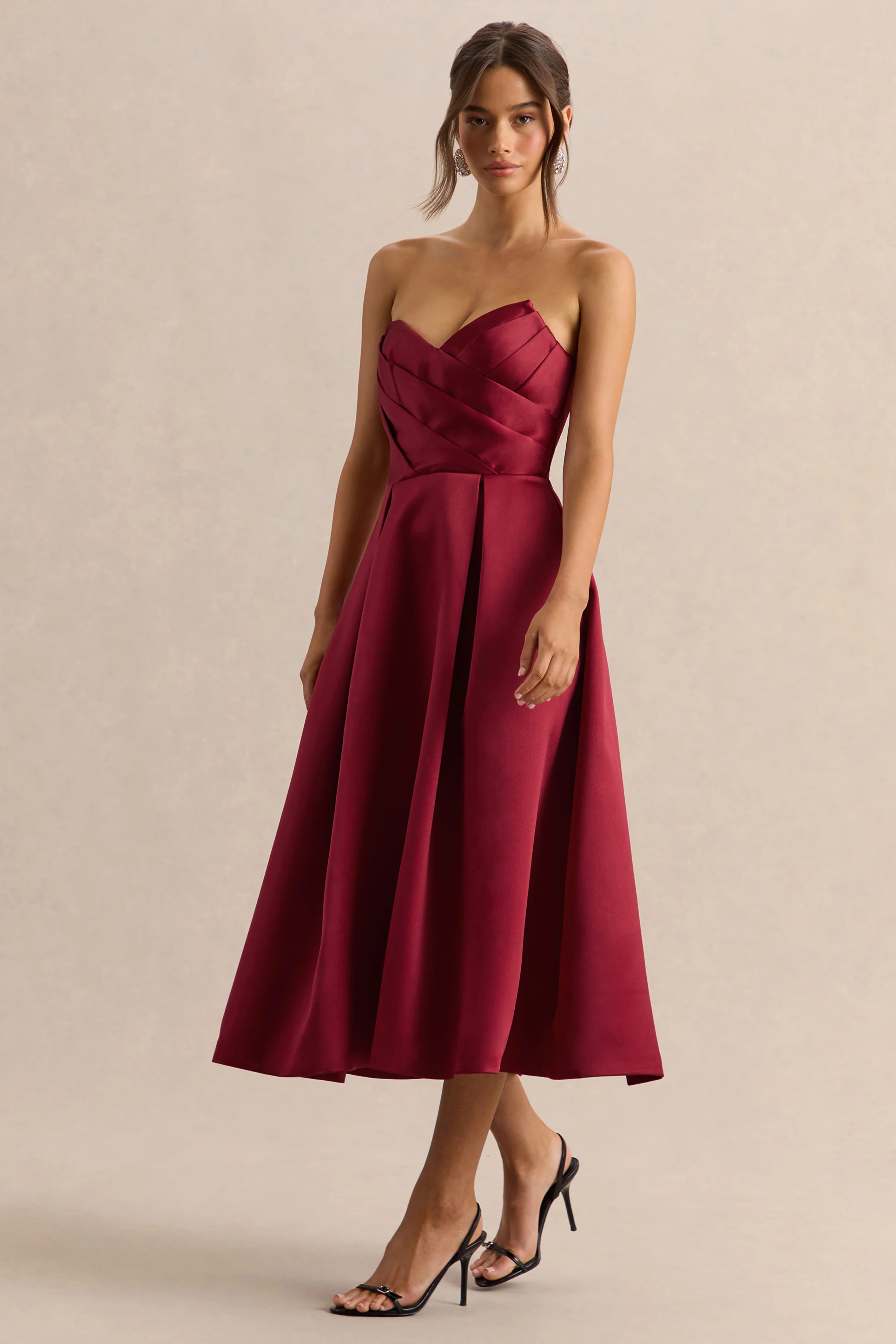 Promises | Rode Satijnen Bandeau hals Midi Jurk - Image 5
