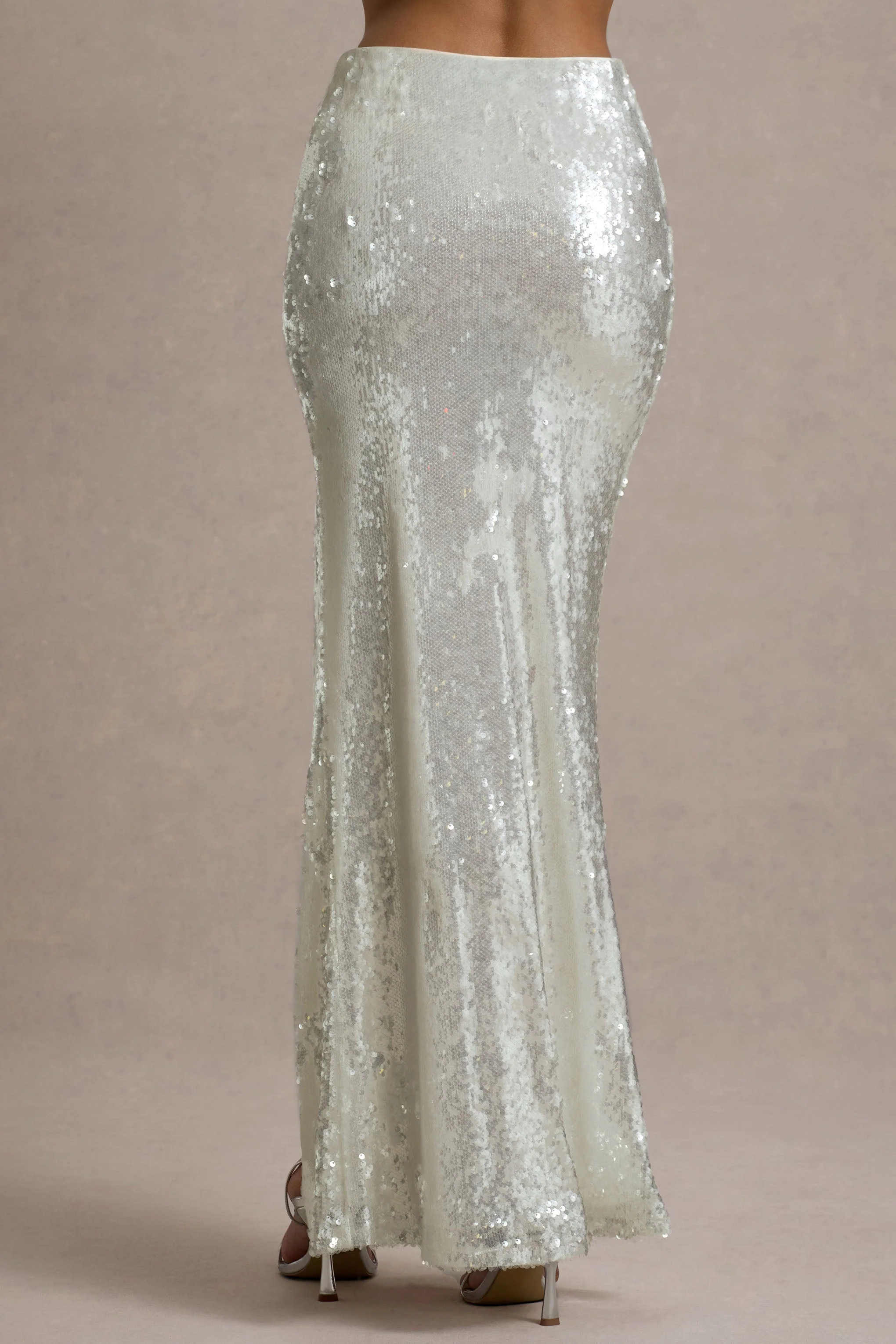 Raia | Zandkleurig Pailletten Maxi Rok Met Splits - Image 4