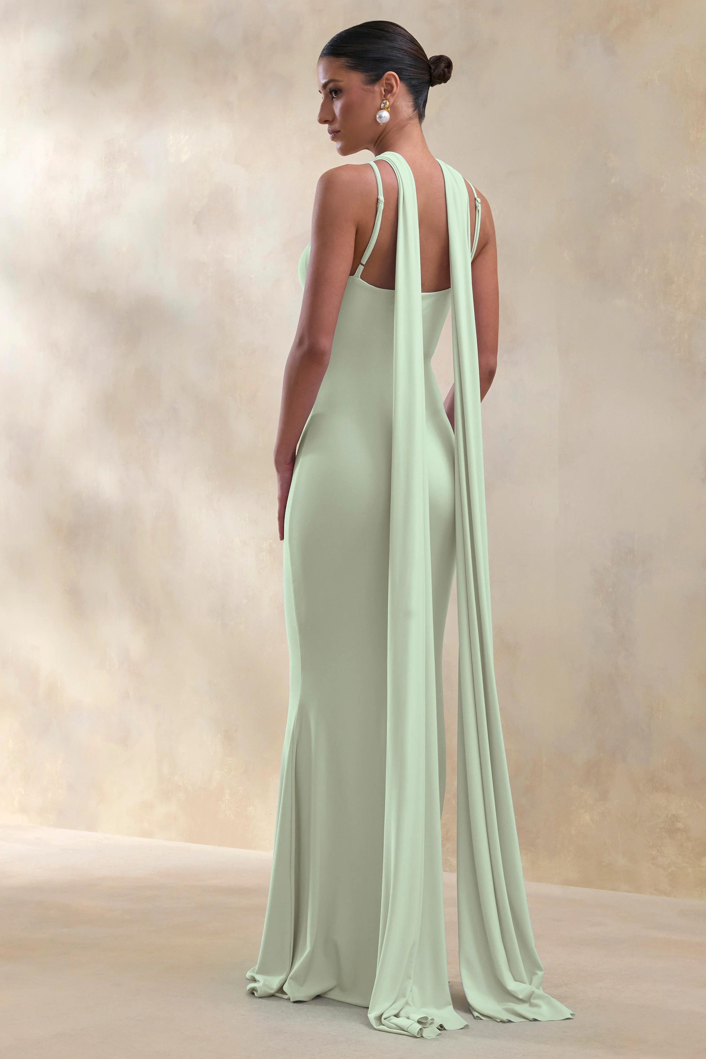 Rhoda | Mint Gedraaide Halternek Cape Maxi Jurk - Image 2