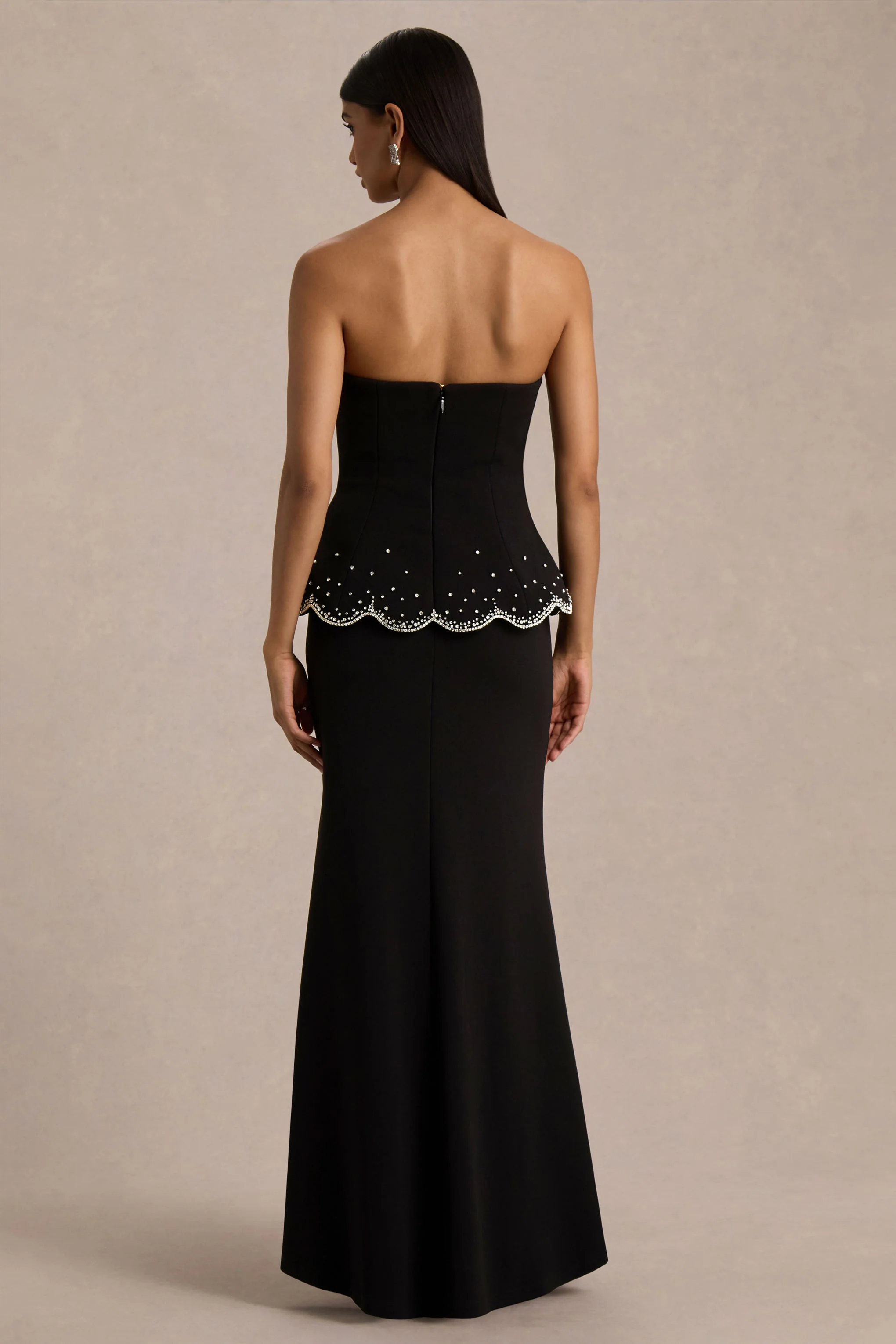 Robin | Zwarte Versierde Bandeau Korset Maxi Jurk - Image 3