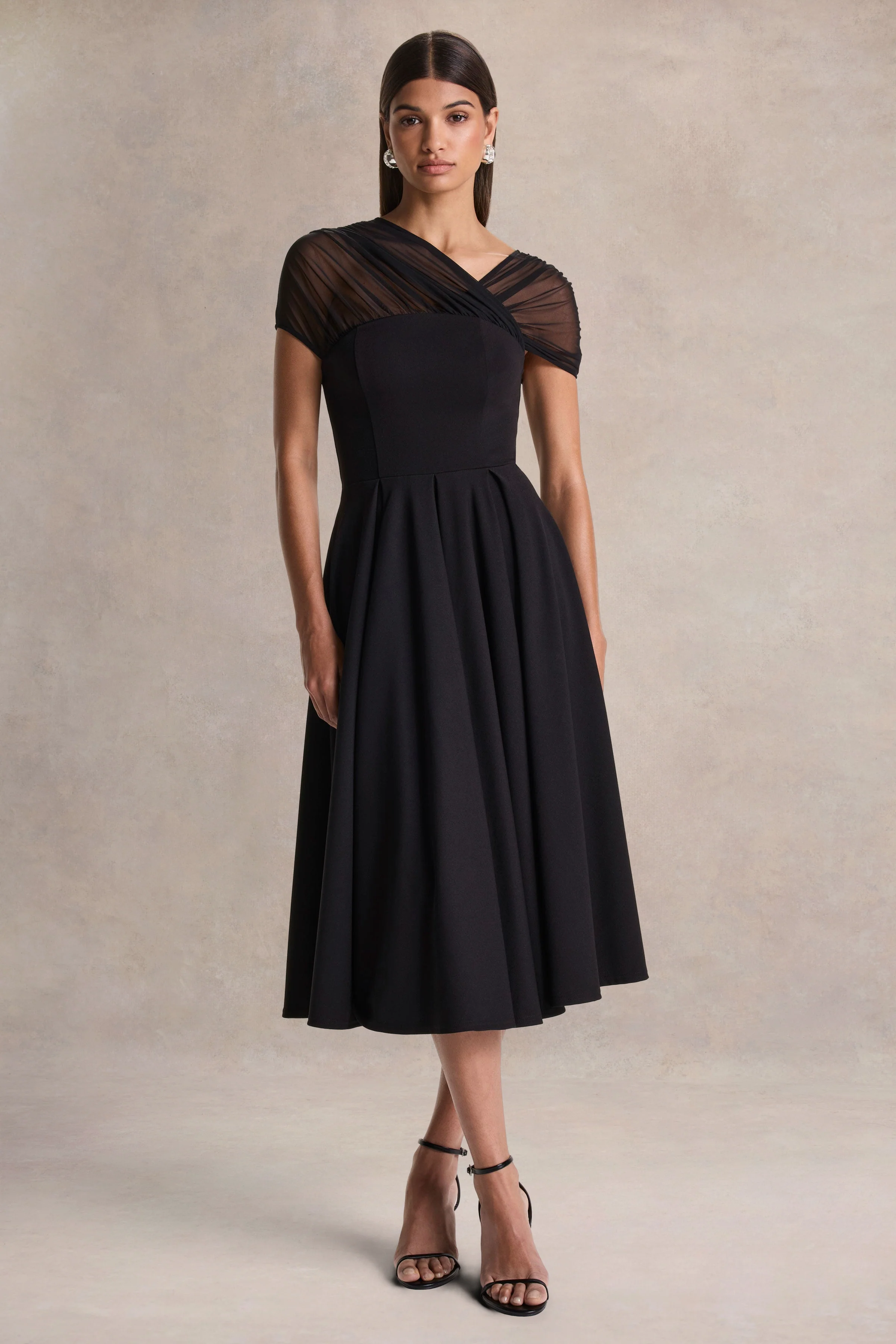 Rosette | Zwarte Asymmetrische Midi Jurk