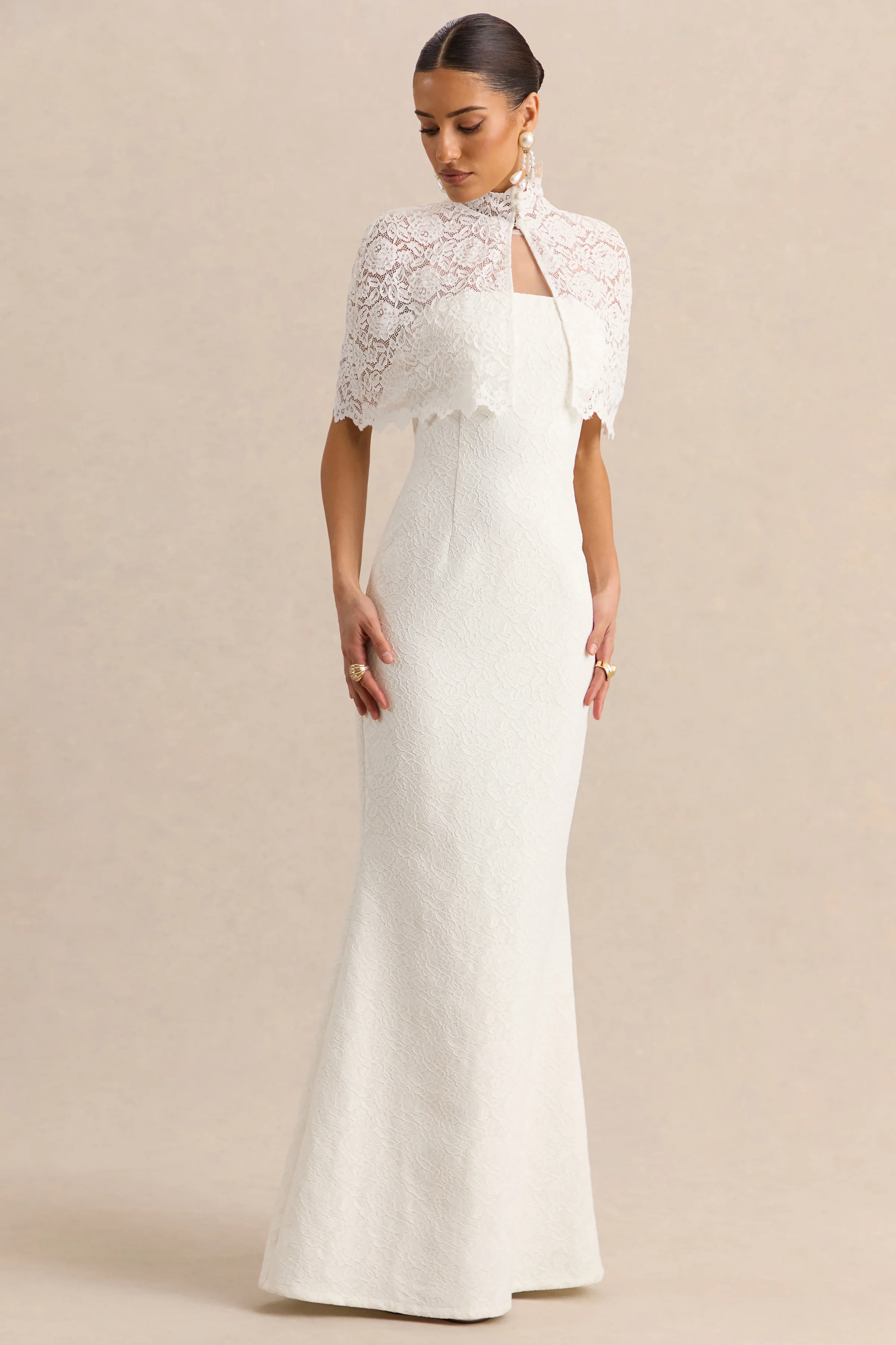 Rosevine | Witte Ronde Hals Maxi Jurk Met Mesh Paneel En Kanten - Image 4