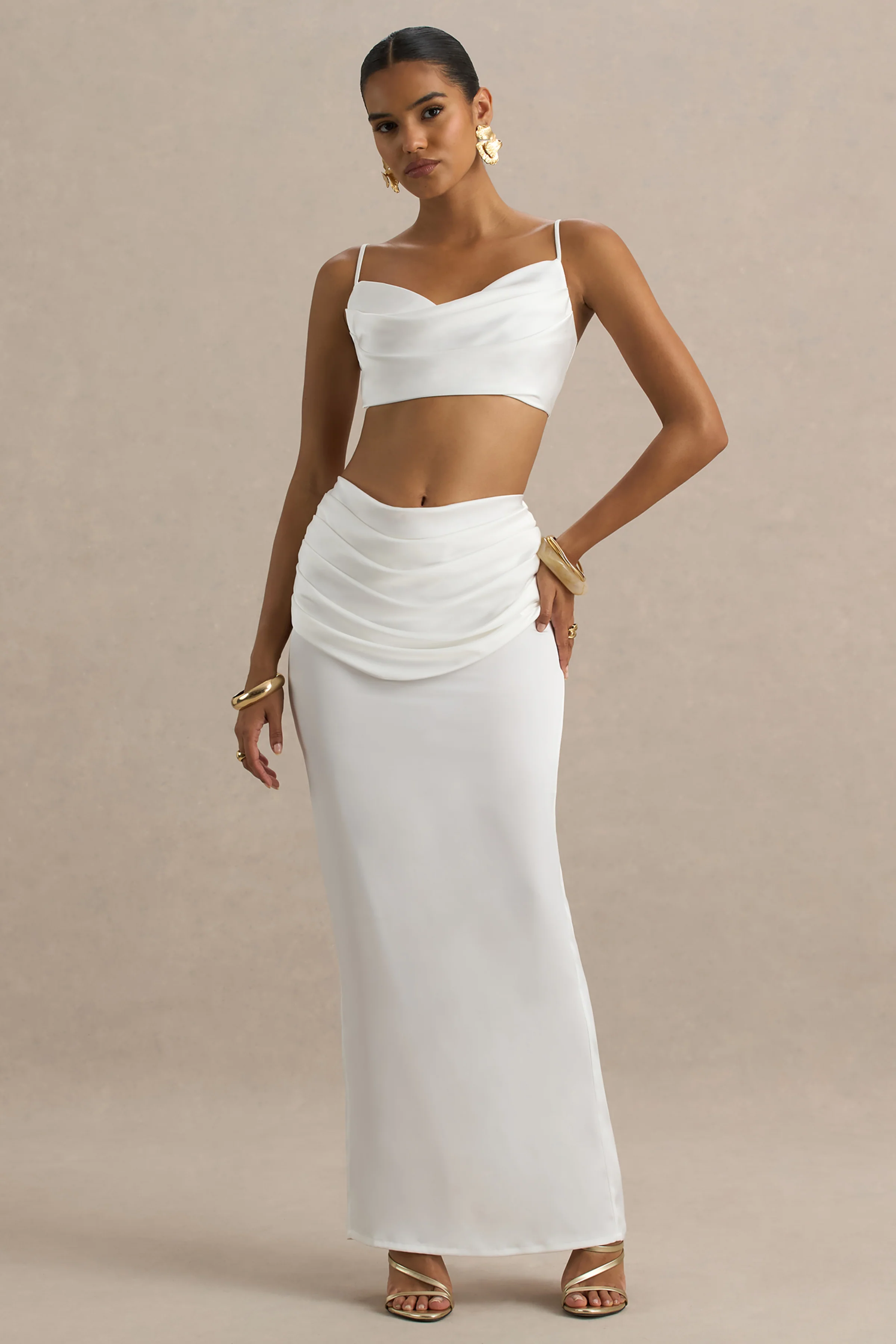 Rosita | Witte Gerimpeld Maxi Rok - Image 4