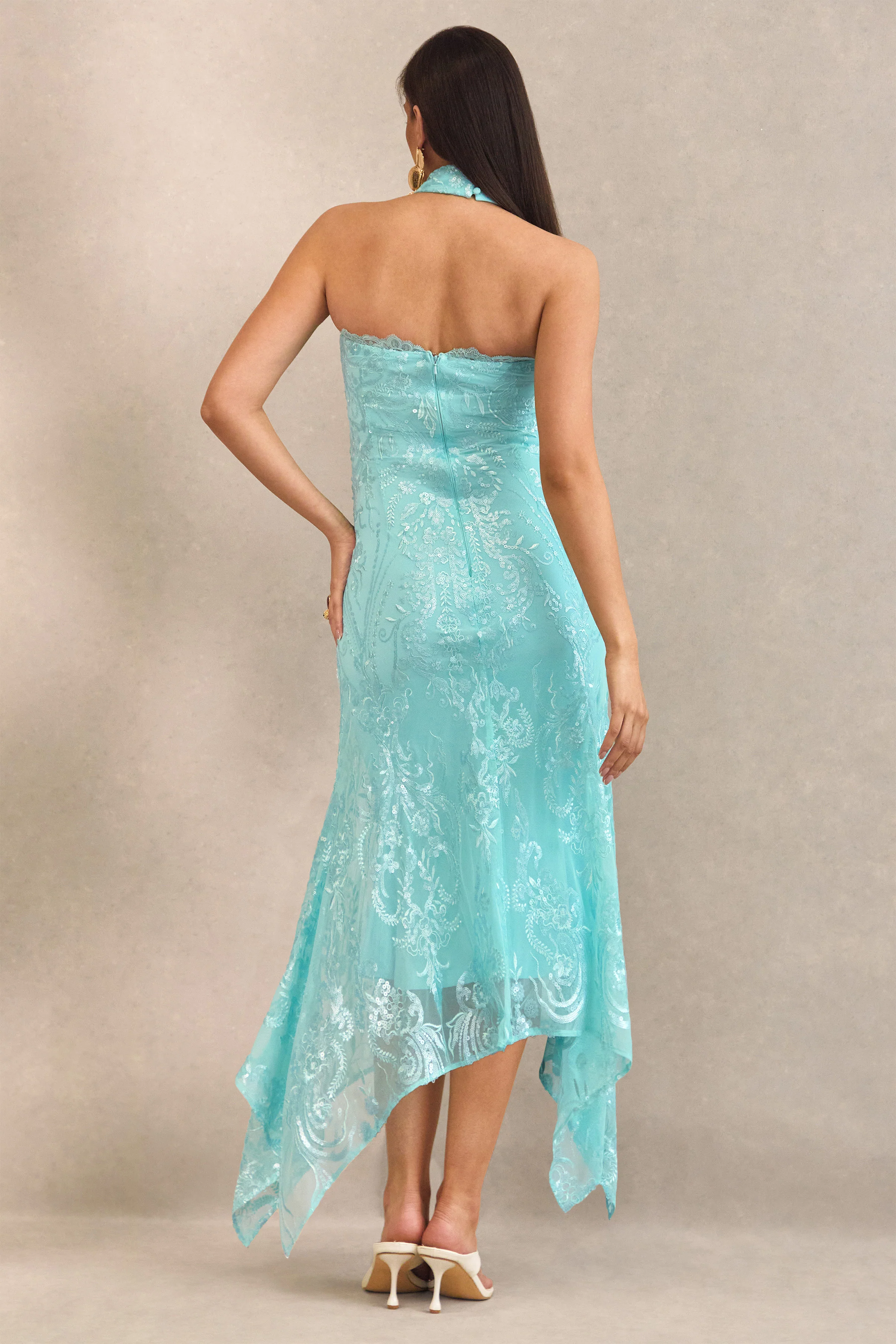 Sabriel | Blauwegroene Kanten  Zwangerschaps Maxi Jurk Met Bandeau‑Hals - Image 2