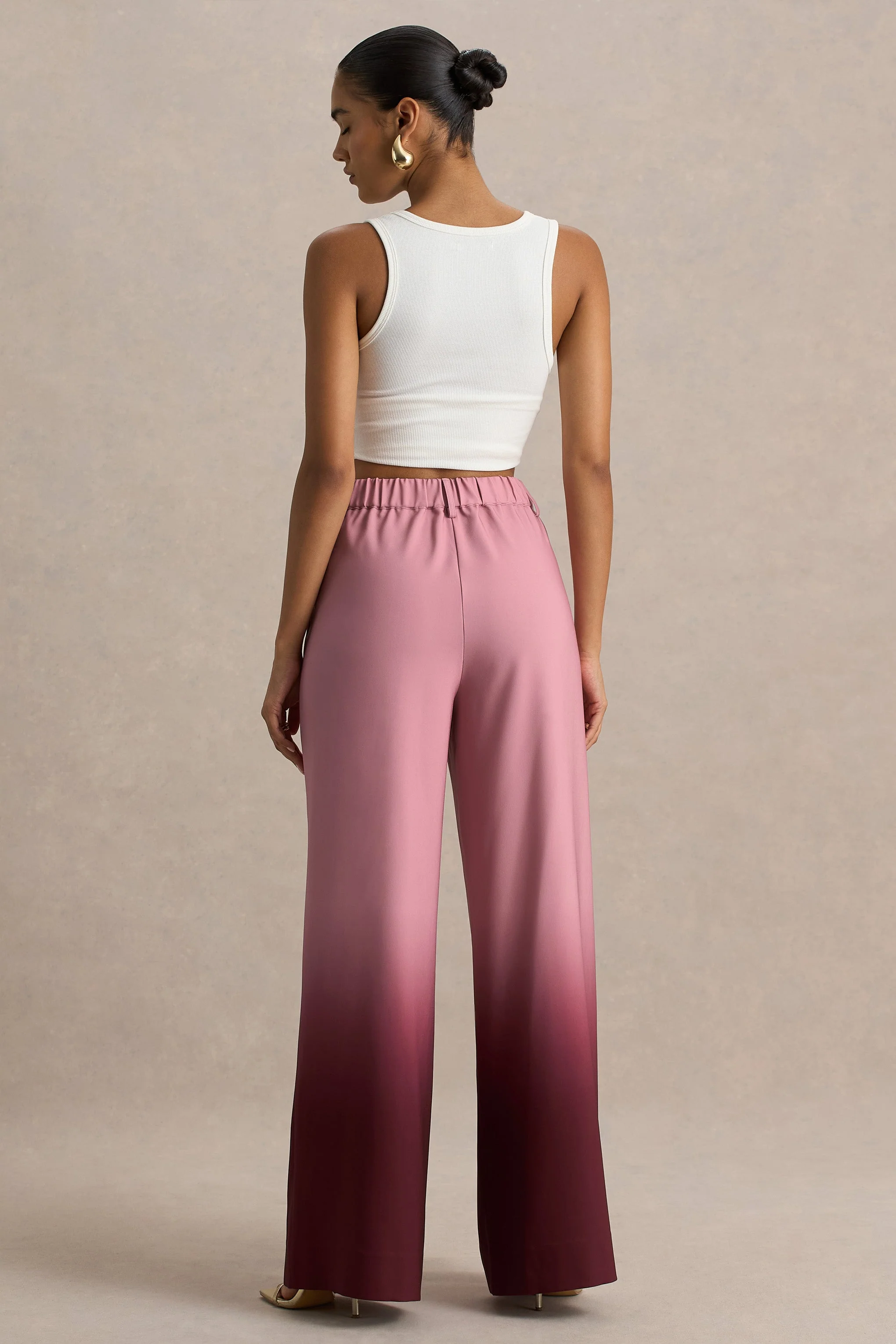 Safia | Kersenrode Ombre Satijnen Broek Met wijde Pijpen - Image 2