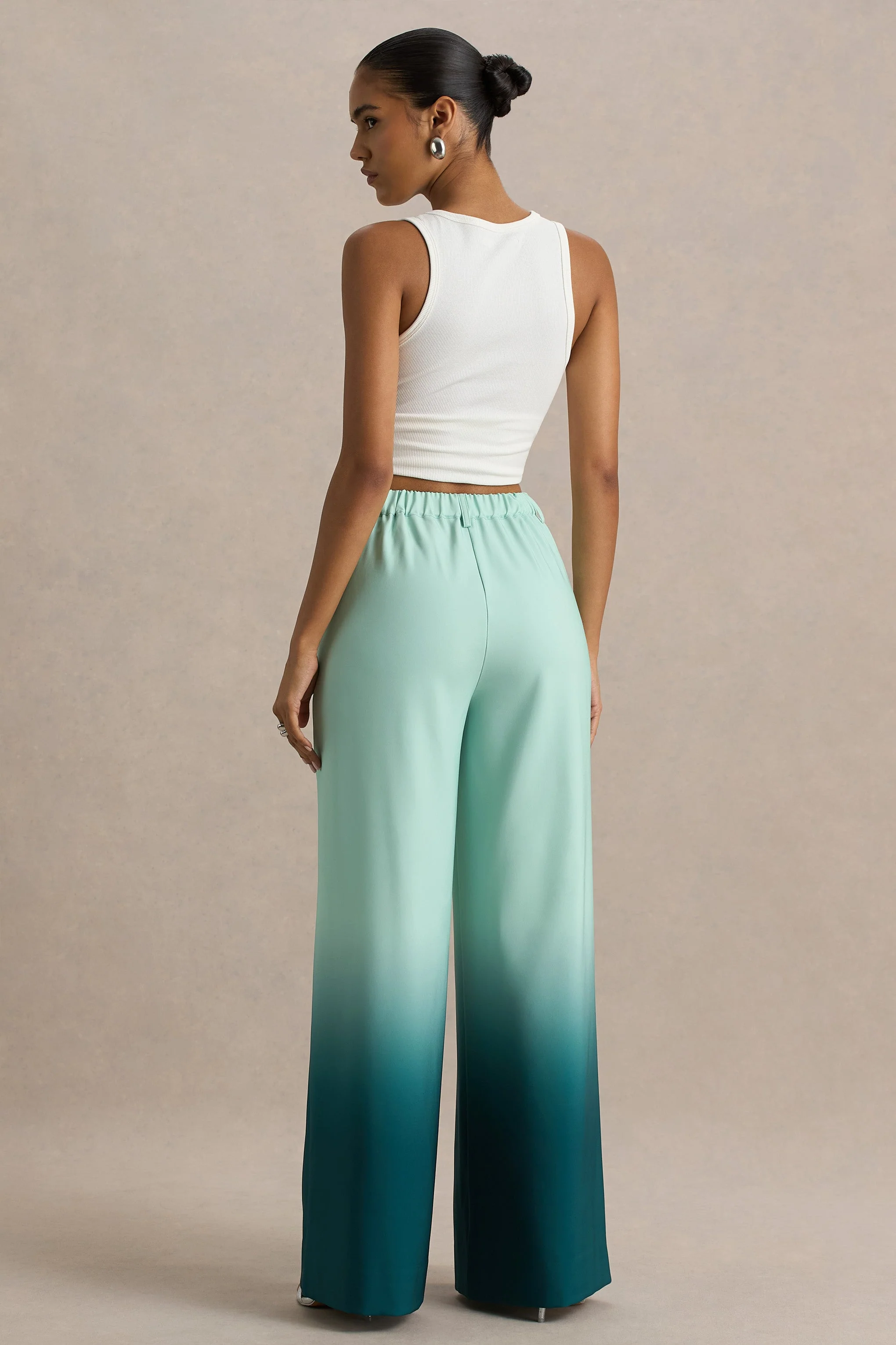 Safia | Smaragdgroene Ombre Satijnen Broek Met wijde Pijpen - Image 2