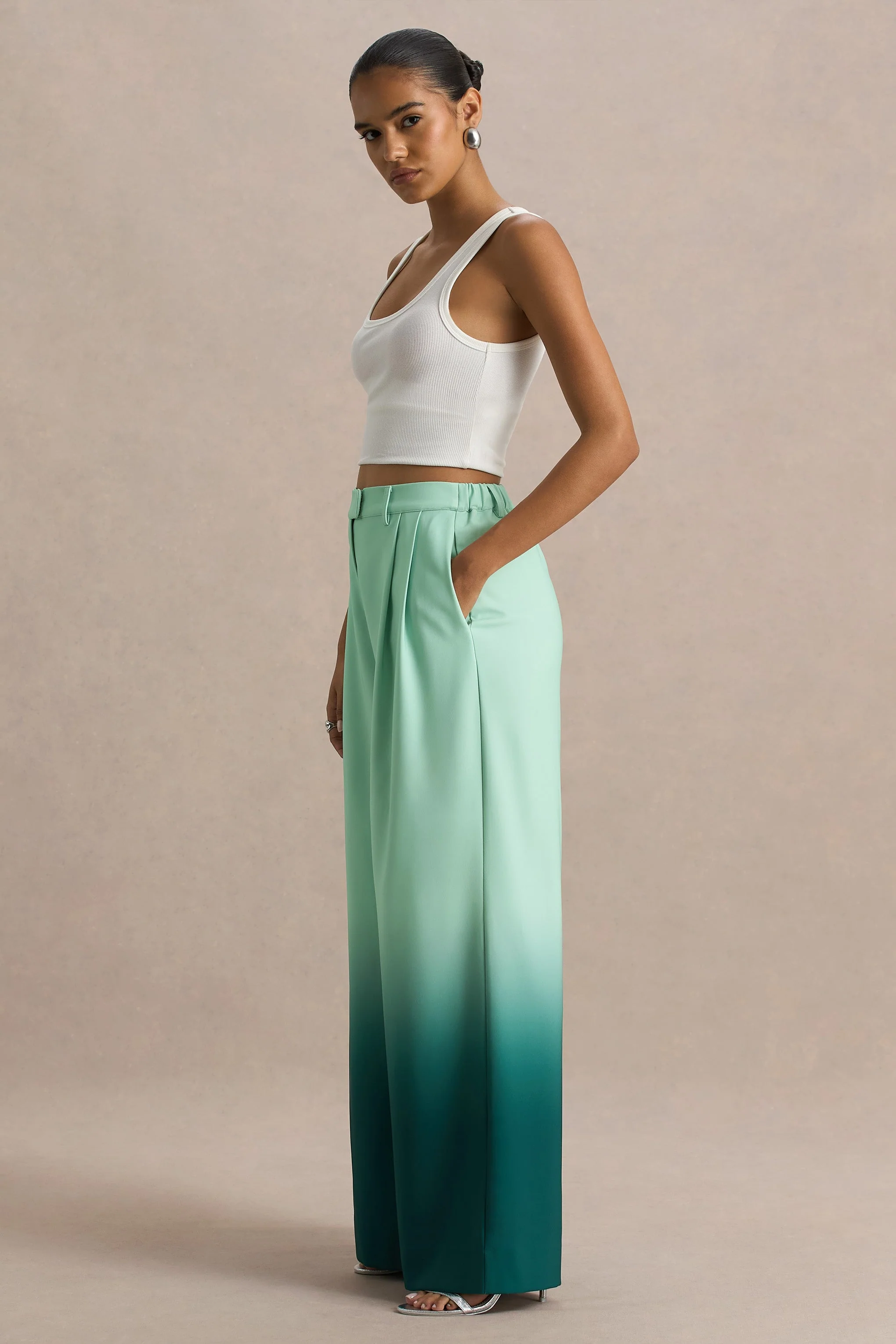 Safia | Smaragdgroene Ombre Satijnen Broek Met wijde Pijpen - Image 3