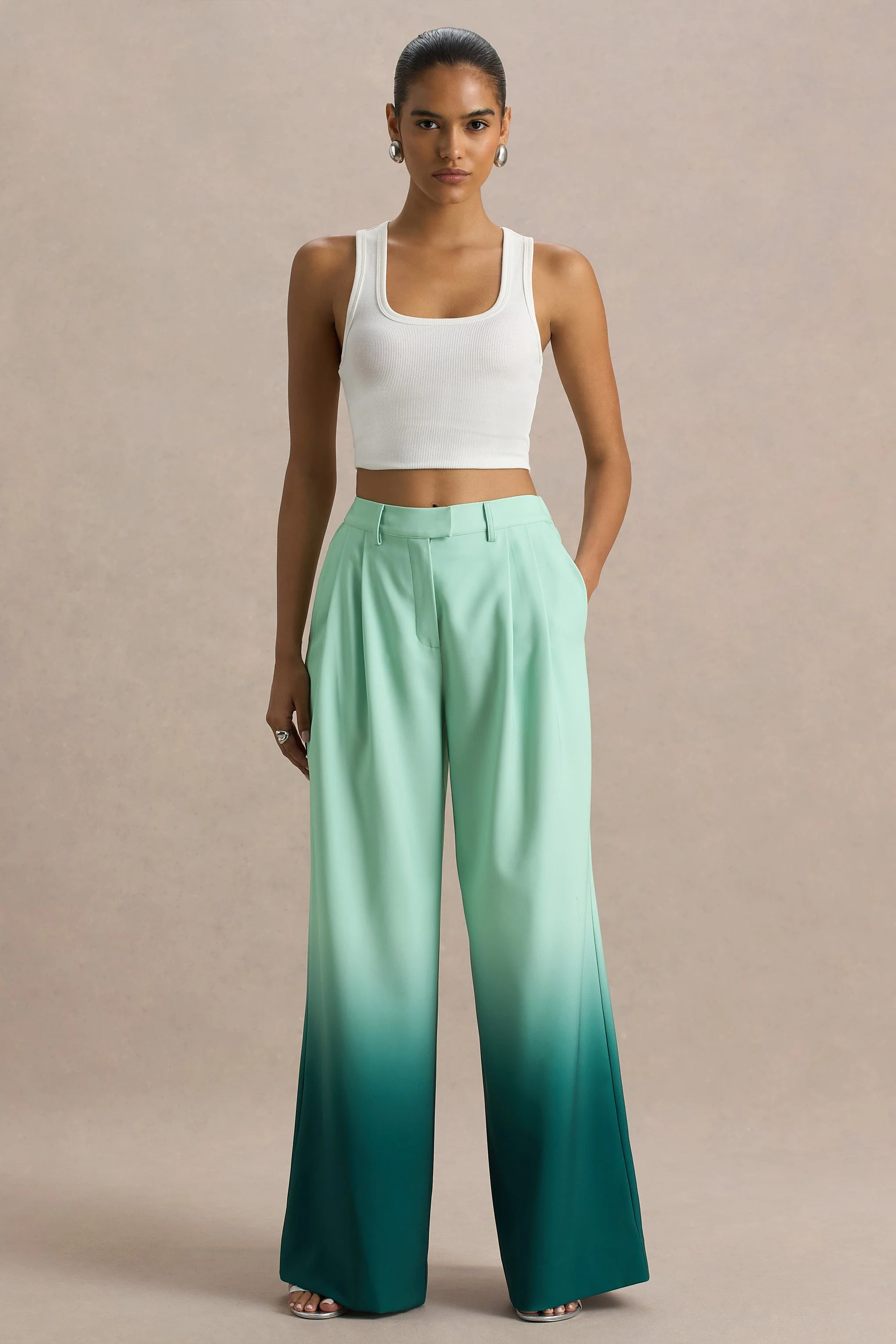 Safia | Smaragdgroene Ombre Satijnen Broek Met wijde Pijpen - Image 4