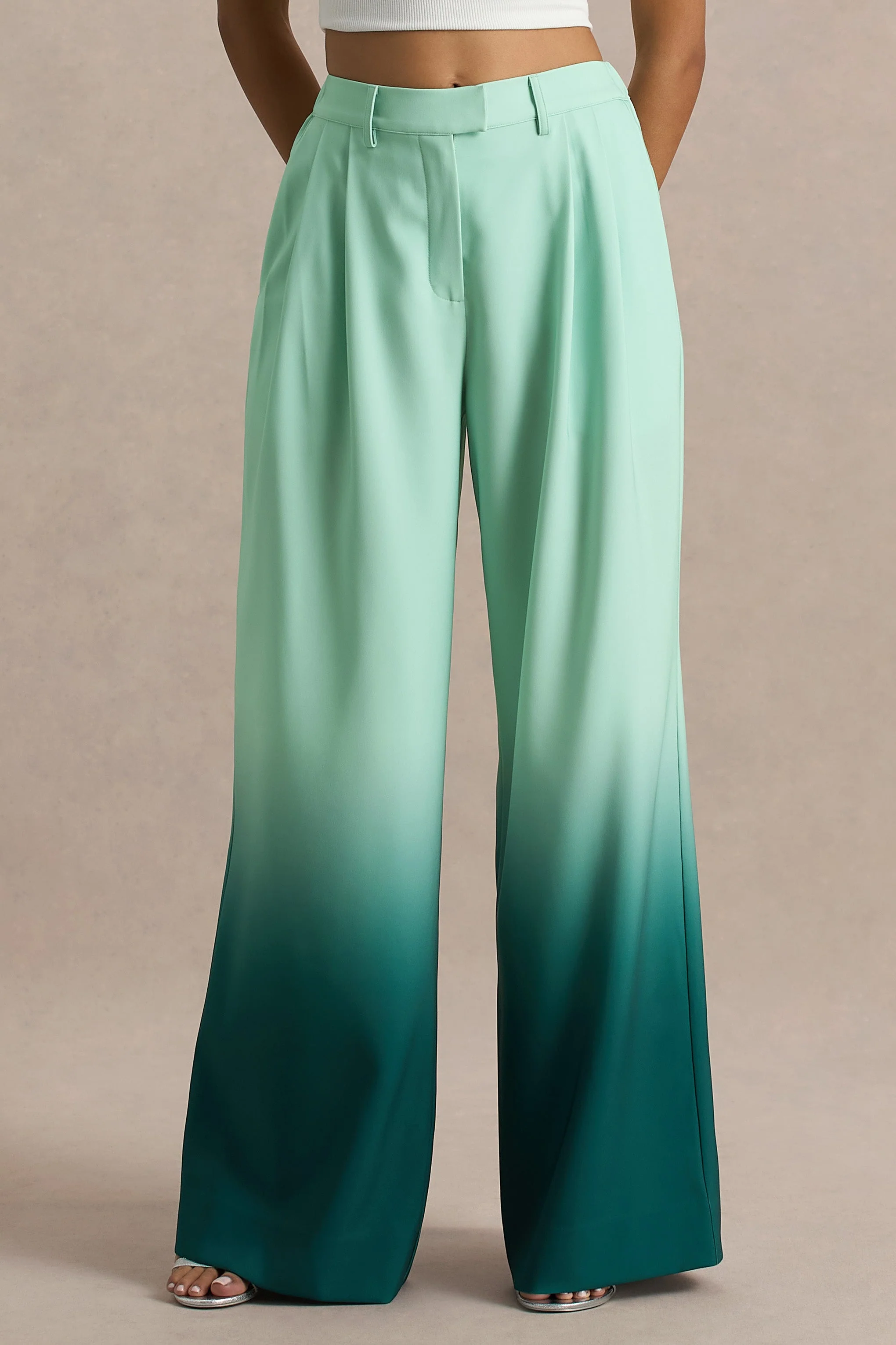 Safia | Smaragdgroene Ombre Satijnen Broek Met wijde Pijpen - Image 5