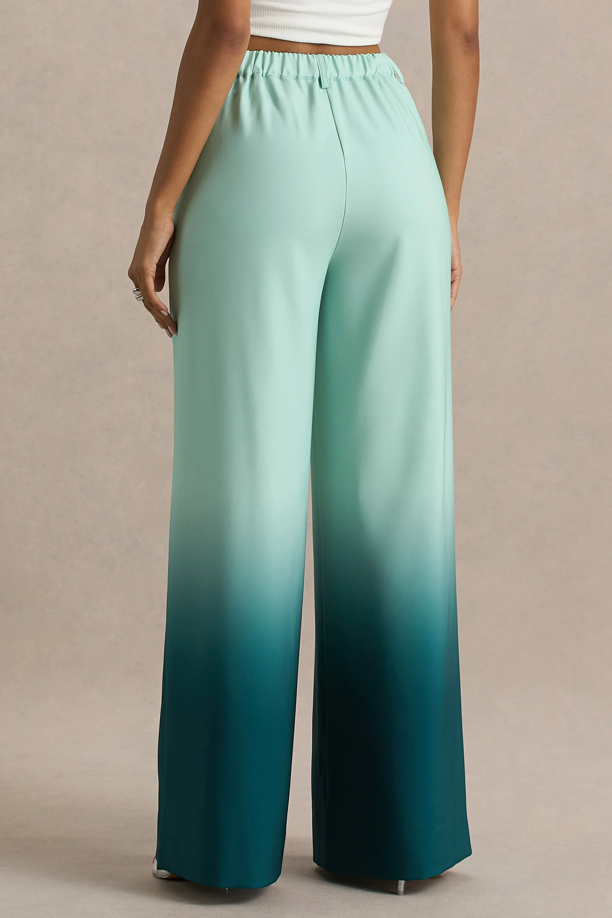 Safia | Smaragdgroene Ombre Satijnen Broek Met wijde Pijpen - Image 6