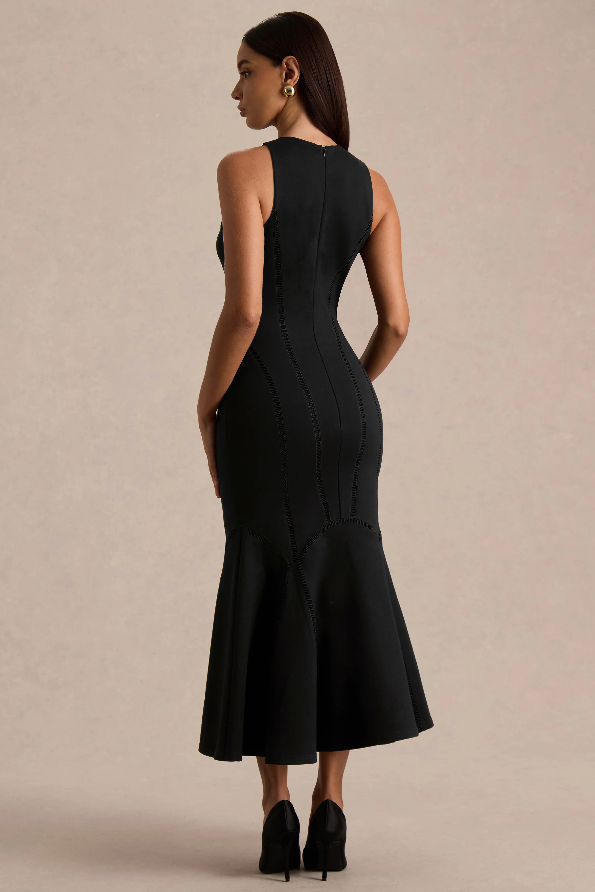 Sally | Zwarte Midi Jurk Met Ronde Hals En Verlaagde Taille - Image 2