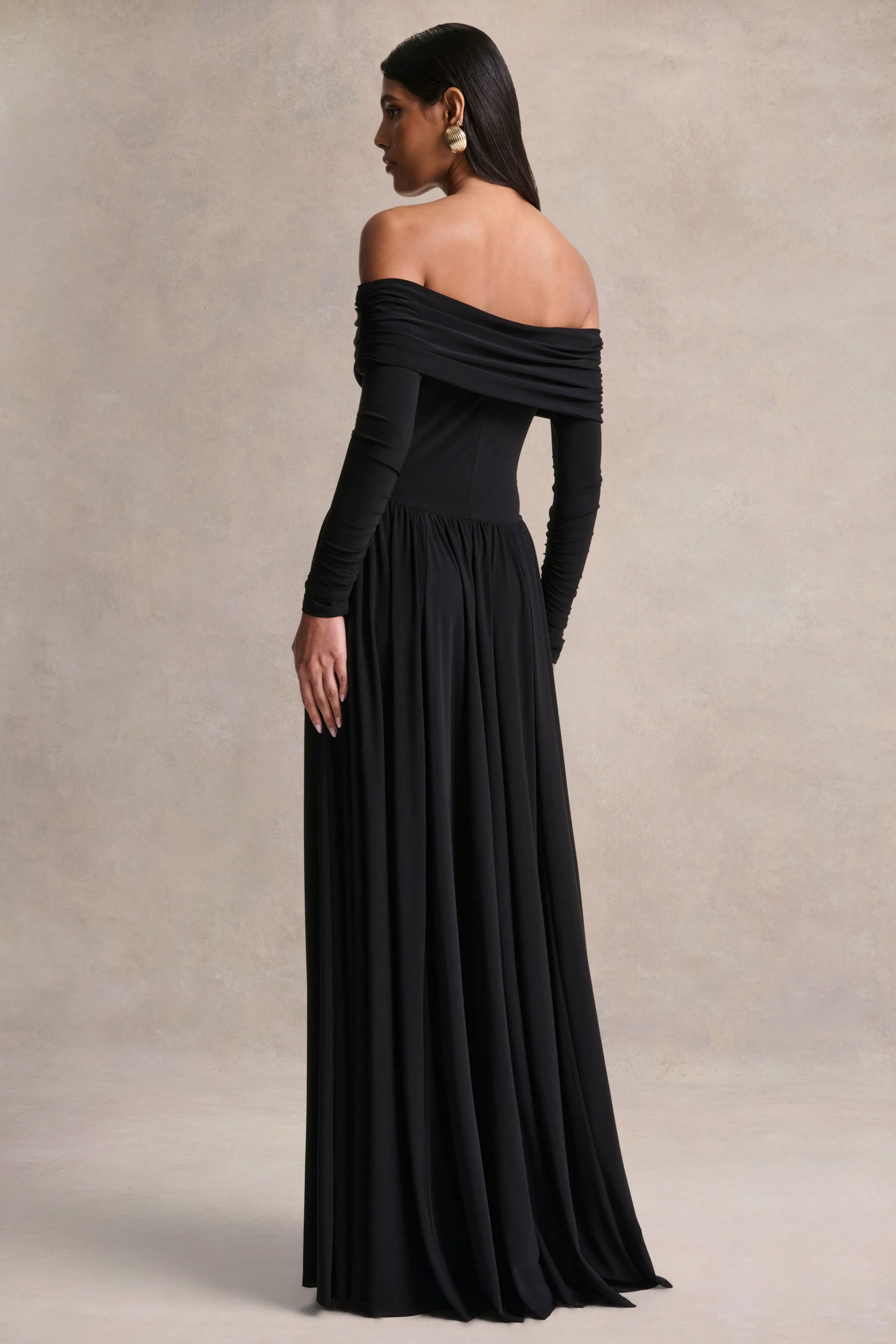Saskia | Zwarte Bardot Halslijn Maxi Jurk - Image 2