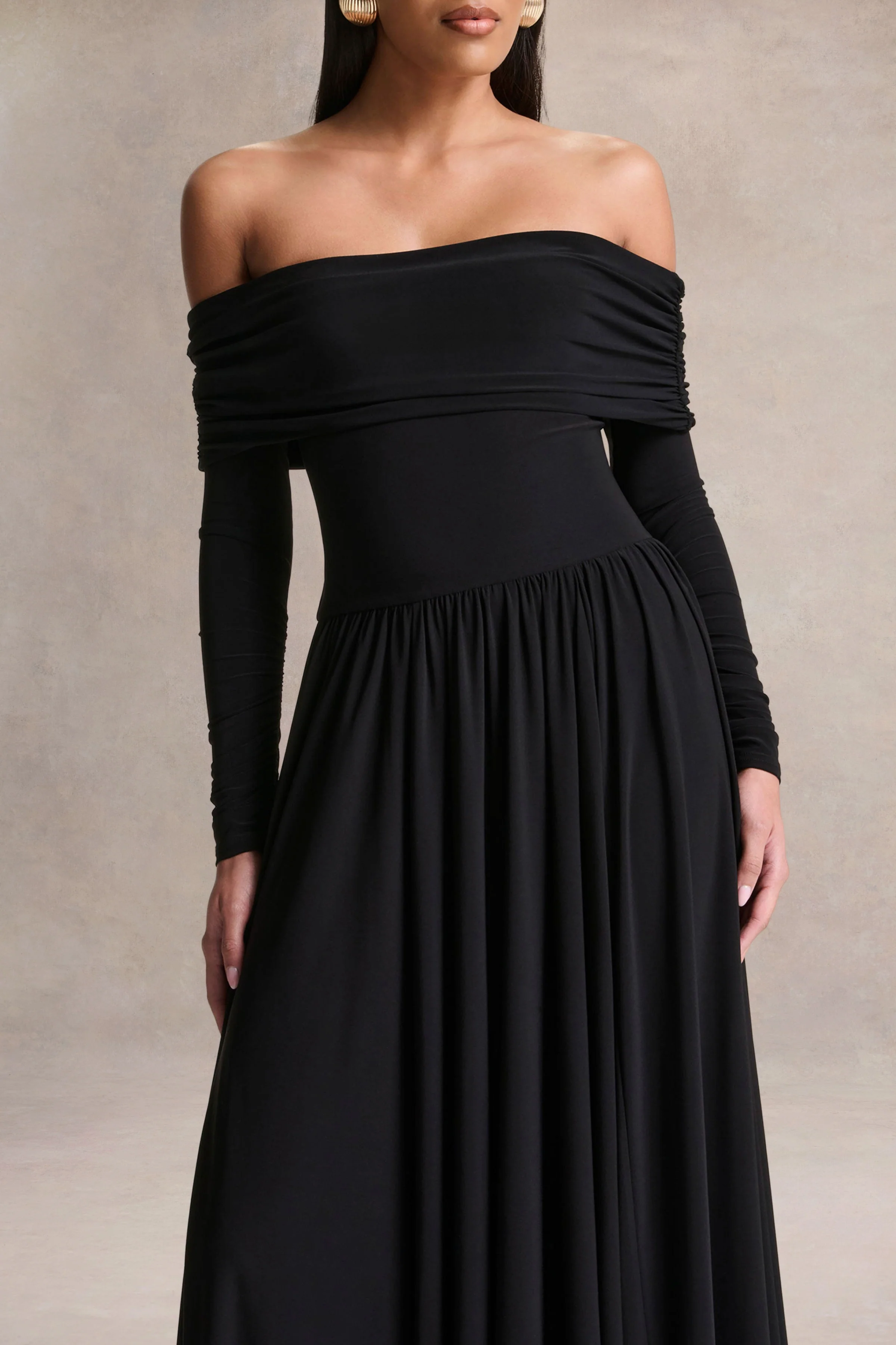 Saskia | Zwarte Bardot Halslijn Maxi Jurk - Image 3
