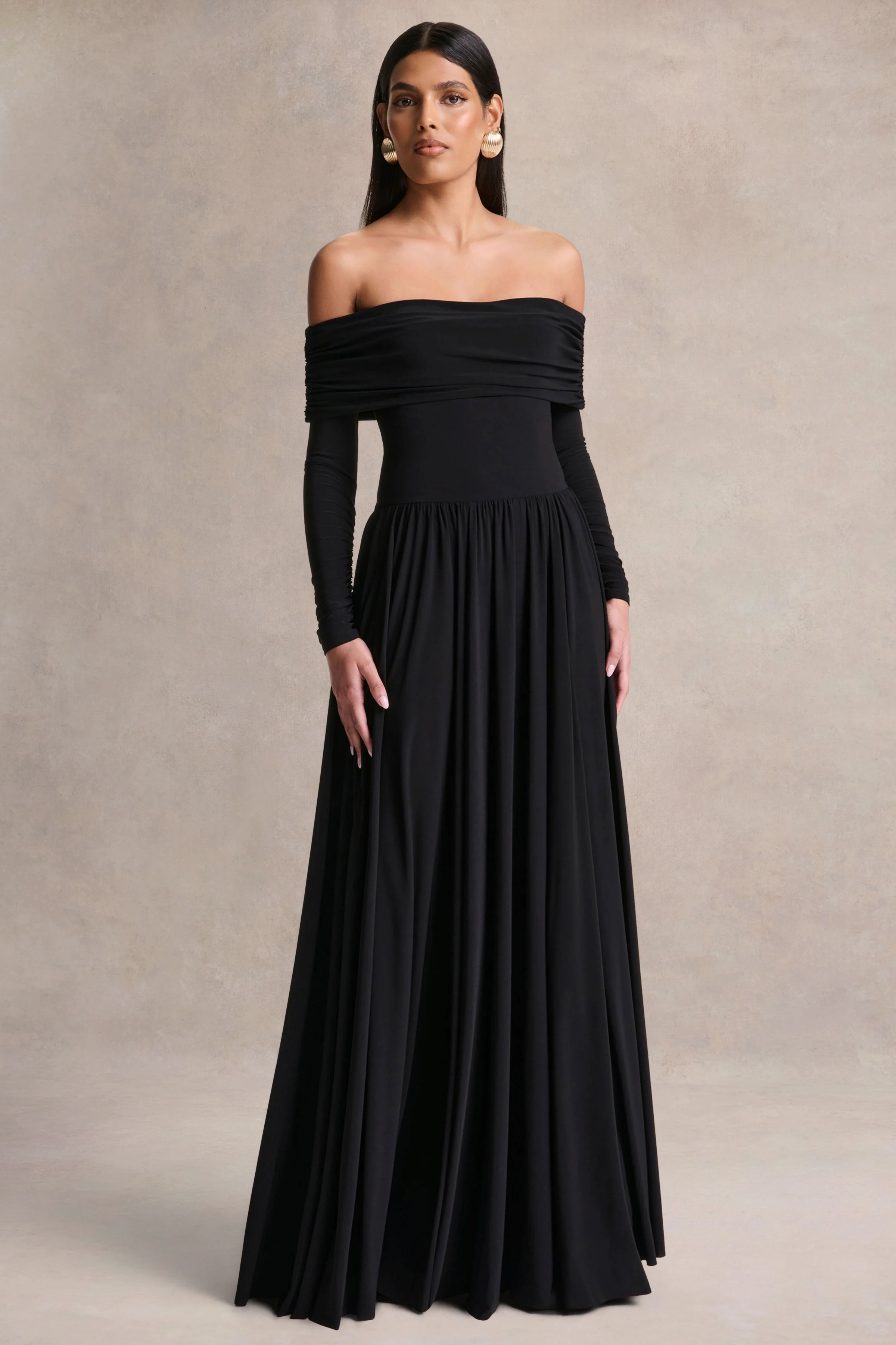 Saskia | Zwarte Bardot Halslijn Maxi Jurk - Image 4