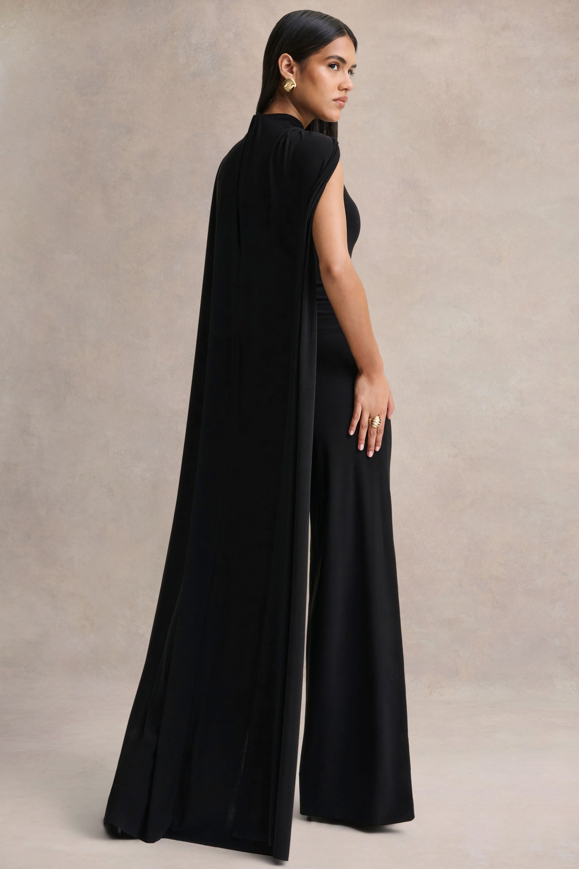 Seema | Zwarte Hoge Hals Jumpsuit met Cape - Image 2