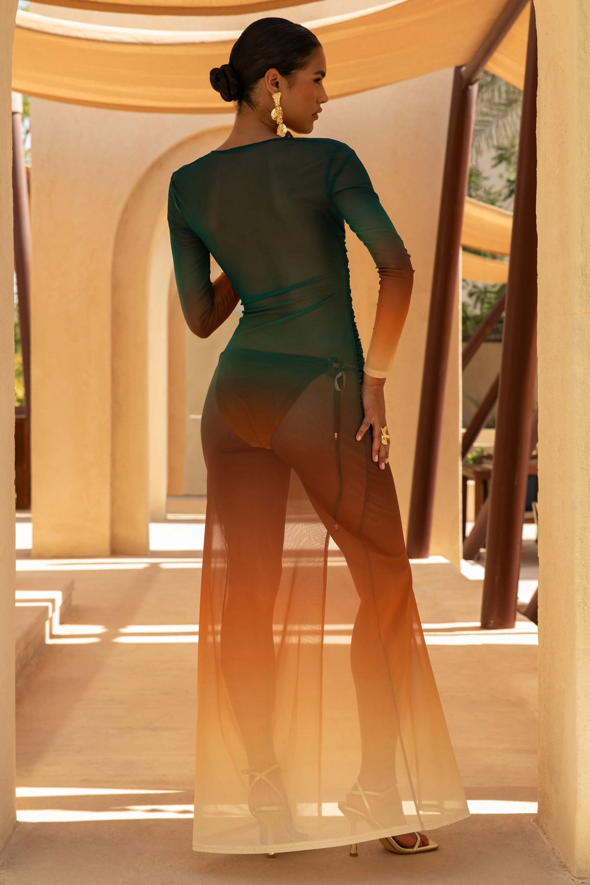 Serafia | Ombre Print Mesh Cover-Up Met Lange Mouwen - Image 2
