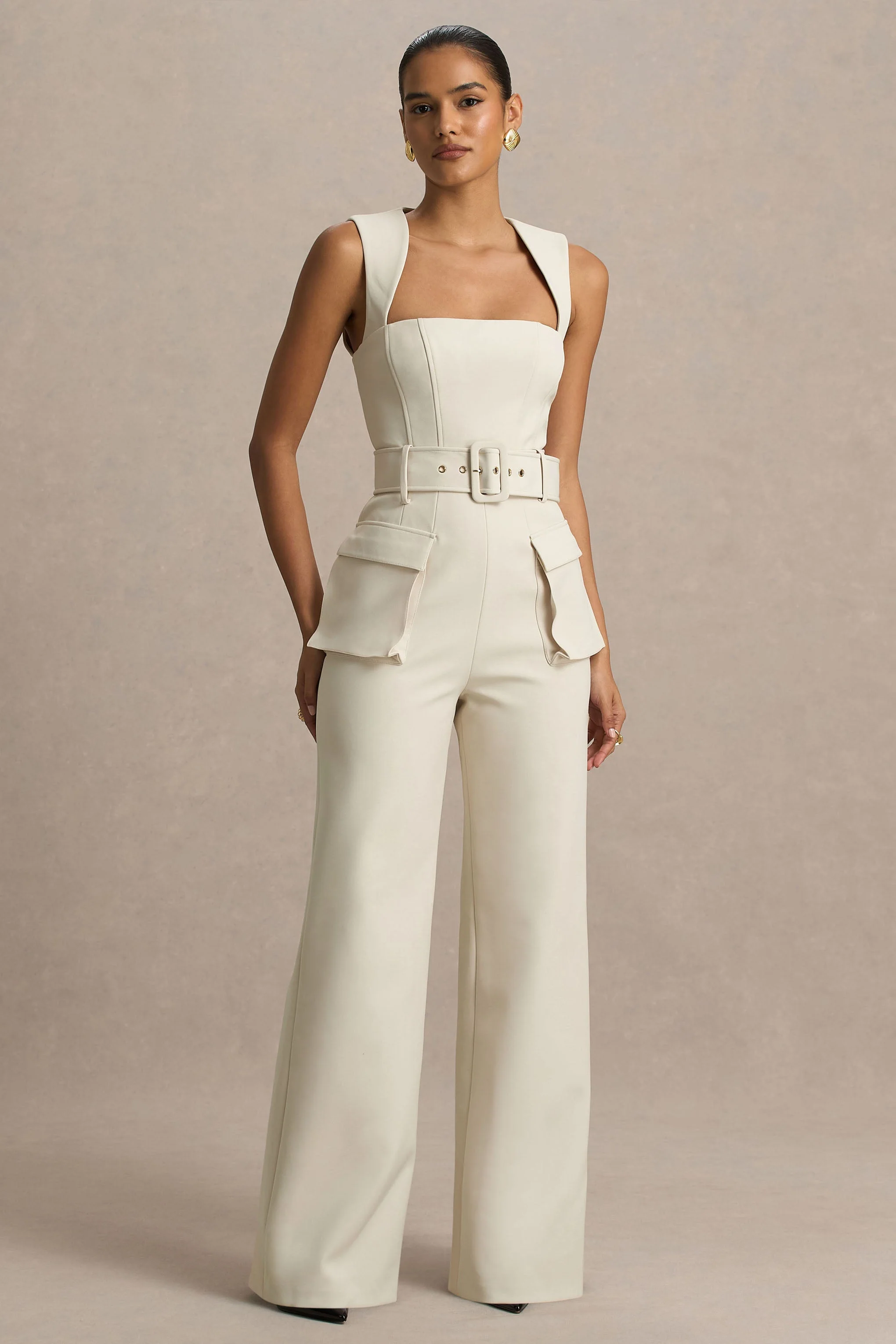 Solice | Crème Vierkante Hals Getailleerde Jumpsuit - Image 4