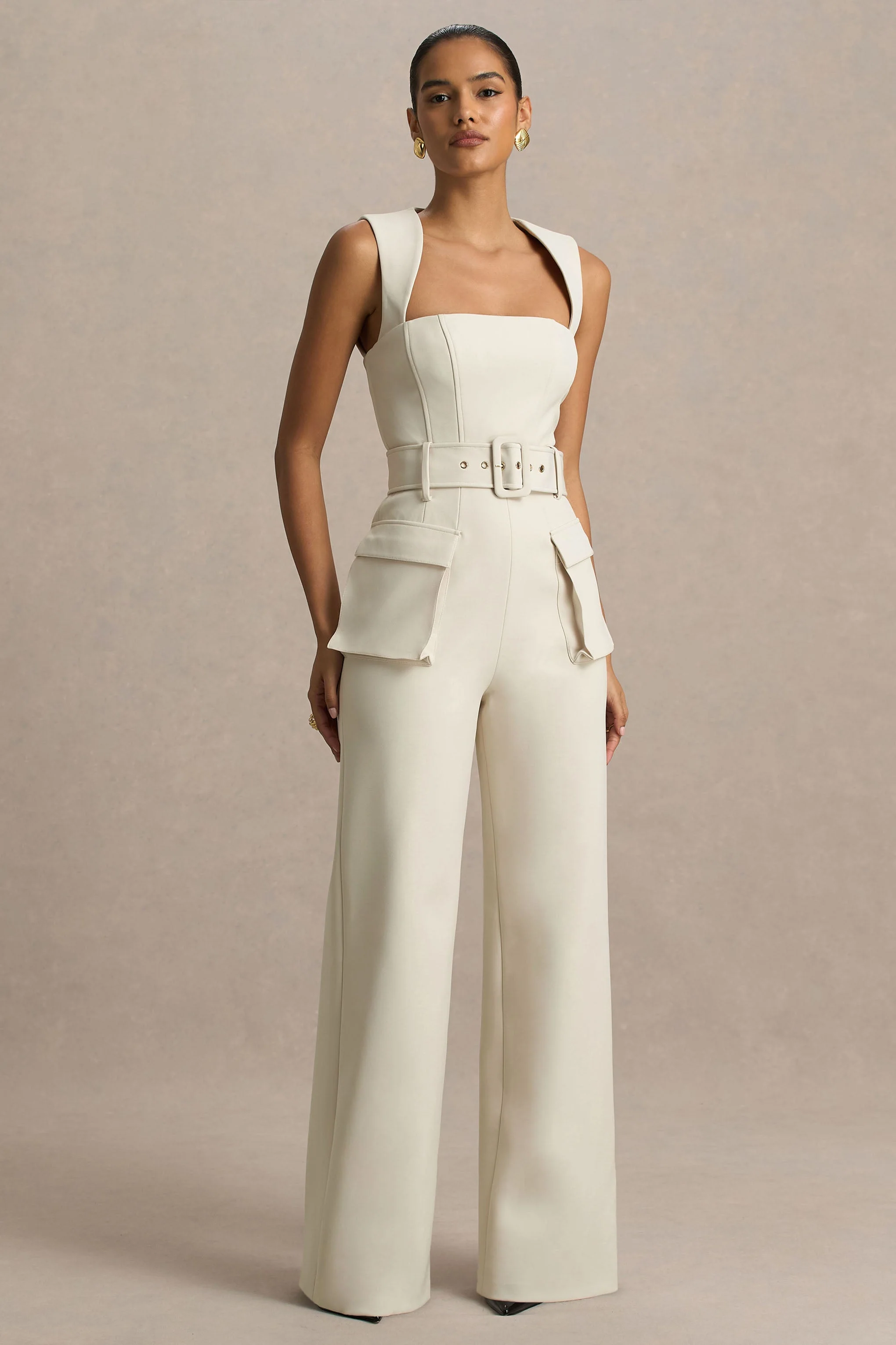 Solice | Crème Vierkante Hals Getailleerde Jumpsuit - Image 5
